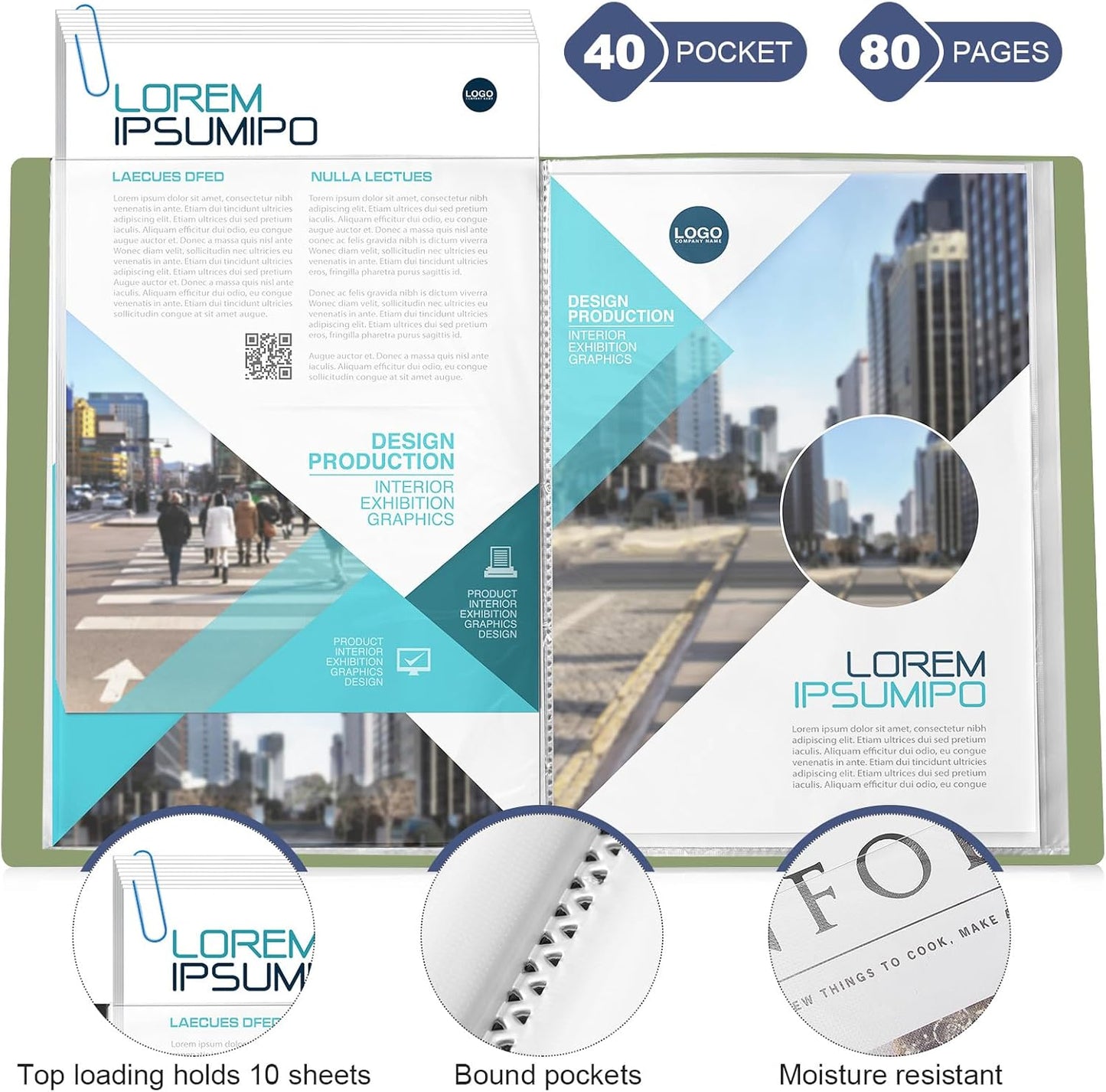 Marspark 6 Pcs Binder with Plastic Sleeves Large 8.5" x 11" Display Presentation Book 40 Pocket 80 Pages Art Portfolio Folder Clear Sheet Protector for Photo Document (Black,Green,Blue)