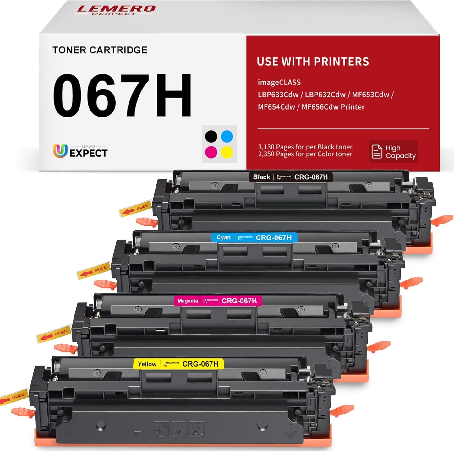 LEMERO UEXPECT 067H High Yield Toner Cartirdge Set Compatible Canon 067H 067 Toner for Color ImageClass MF656Cdw MF654Cdw LBP633Cdw LBP632Cdw MF653Cdw Printer Ink, 4 Pack