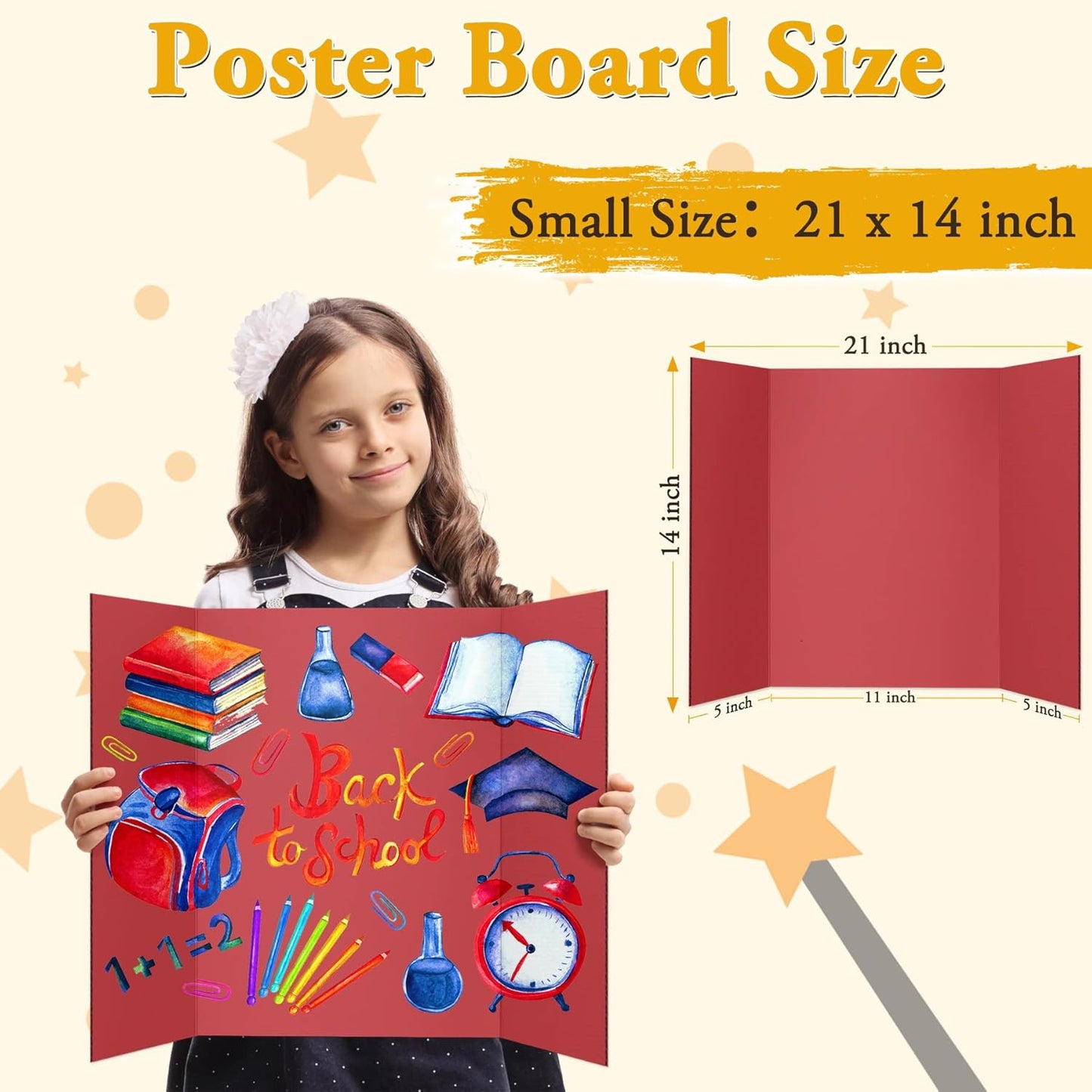 3PCS Small Trifold Poster Board, 21 x 14 Inches Red Corrugated Cardboards Tri Fold Poster Boards for School Projects, Science Fair, Business Presentations, Exhibitions, Event Display