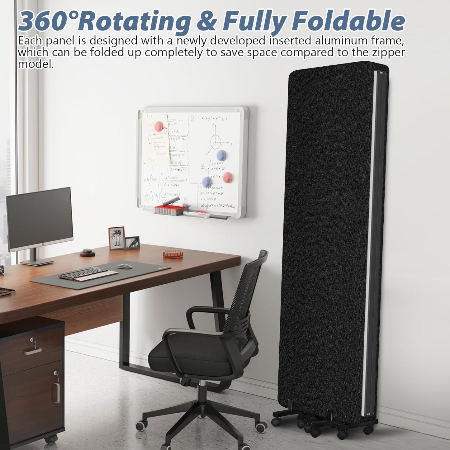 Acoustic Room Divider Privacy Panel with Wheels, 3 Panel Soundproof Room Divider (Aluminum Frame) for Room Partition, Folding Room Dividers Separation Office Cubicle Wall Sound Proof Partition Divider