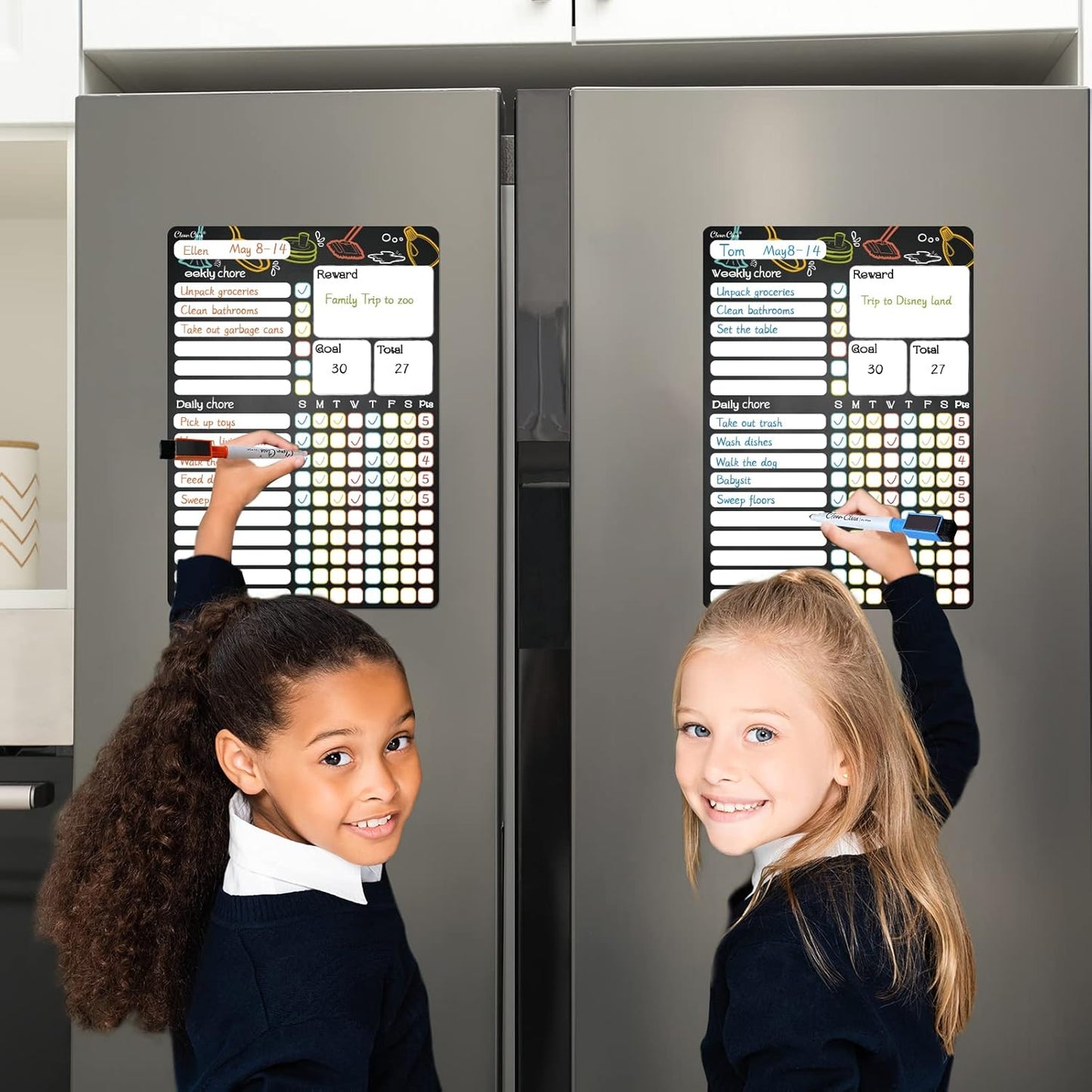 CLEVER CLEAN Magnetic Dry Erase Chore Chart - 8.5"x12" Behavior Responsibility Chore Board for Kids, Teenagers, Adults - 6 Extra Fine Point Markers Included - Shipped Flat