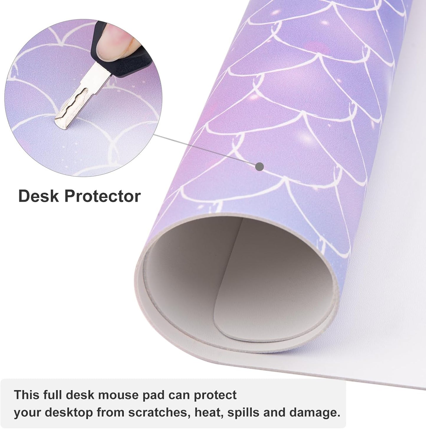 QIYI Large Desk Pad, Colorful Mouse Pad Desktop Decor, Waterproof PU Leather Desk Cover Protector, Desk Accessories for Office Home Work Writing Gaming 31.5" x 15.7" - Gradient Fish Scales