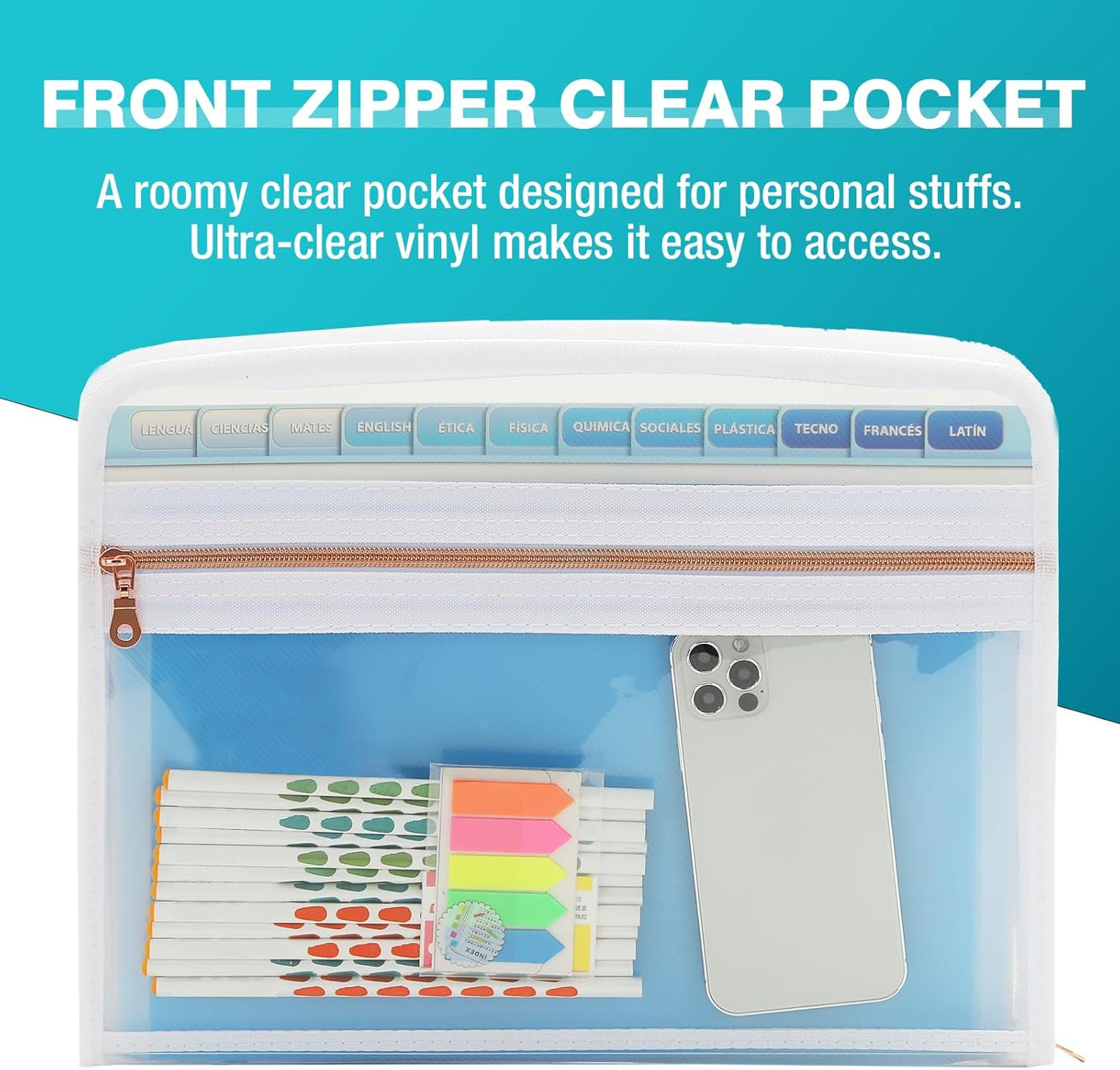 H4D 13 Pocket Expanding File Folder Organizer, Blue, 8.5-x-11-inch