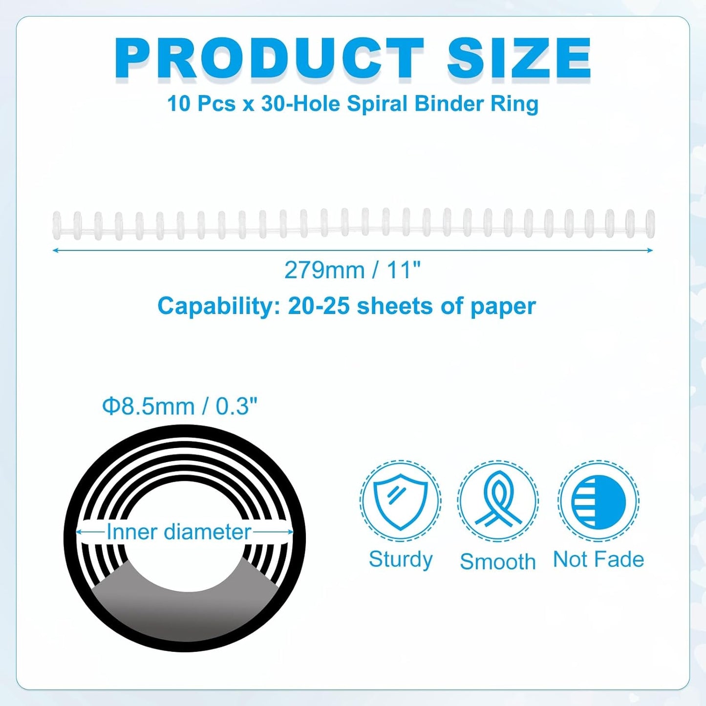 PATIKIL 8.5mm(0.3") Spiral Binder Ring,10 Pcs 30 Rings 25 Sheet Capacity Comb Binding Spines for Binding Paper Sheets Notebook Calendar Picture Album, Clear