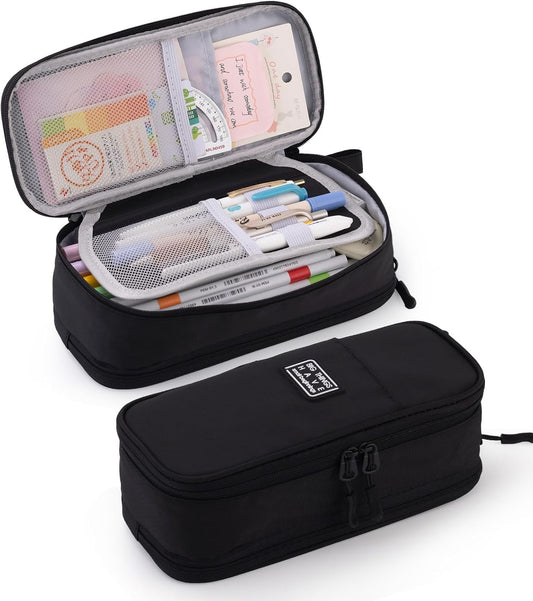 CICIMELON Large Pencil Case Big Storage Pen Pouch Bag with Compartment for School Supplies Office College Teen Boys Girls Adults, Upgraded Black