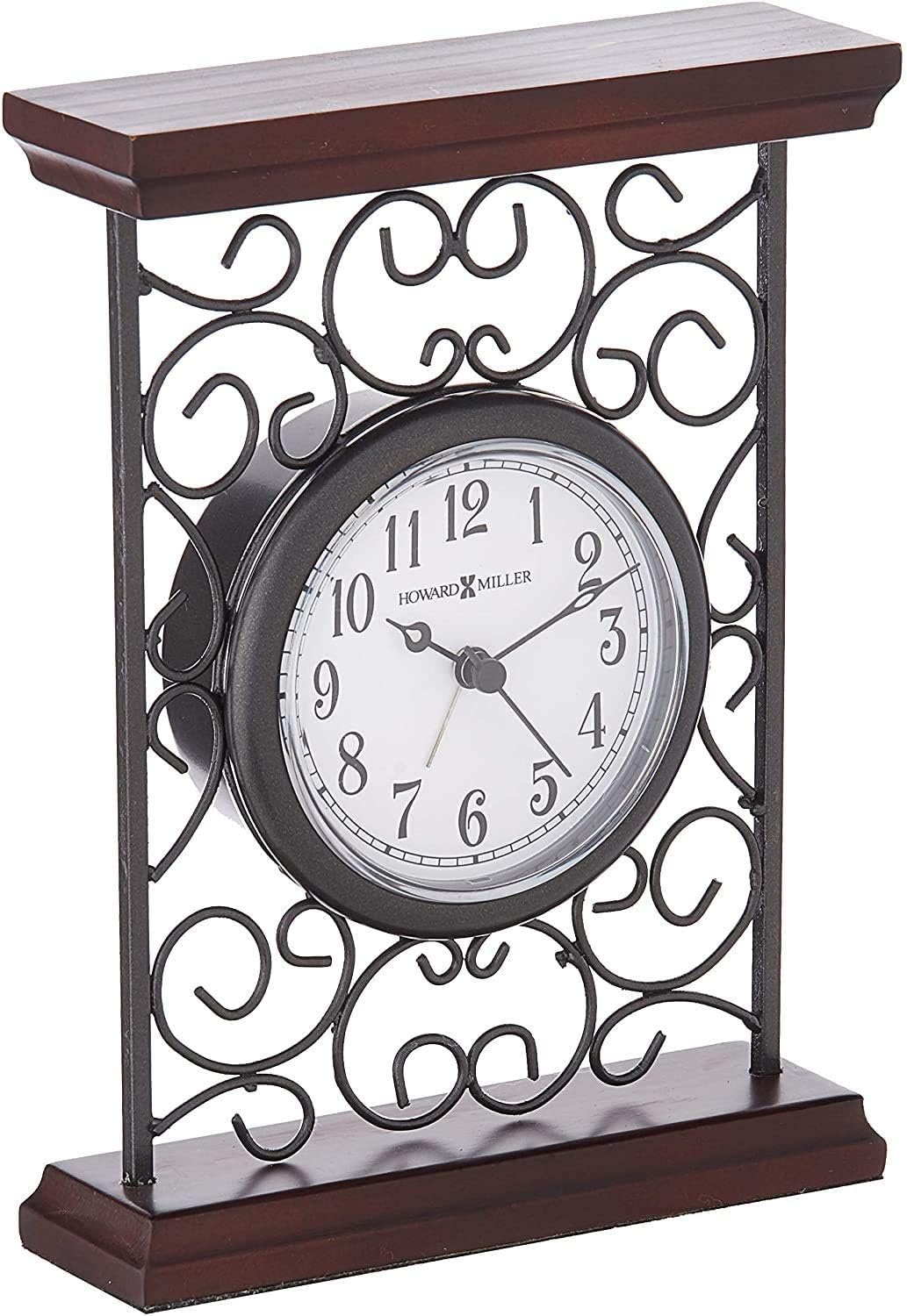 Howard Miller Mildred Table Clock - Vintage Analog Desk Alarm Clock with Quartz Movement - Battery Operated, Quartz Movement, Arabic Numerals - Wooden Tabletop Accent for Classic and Modern Decor