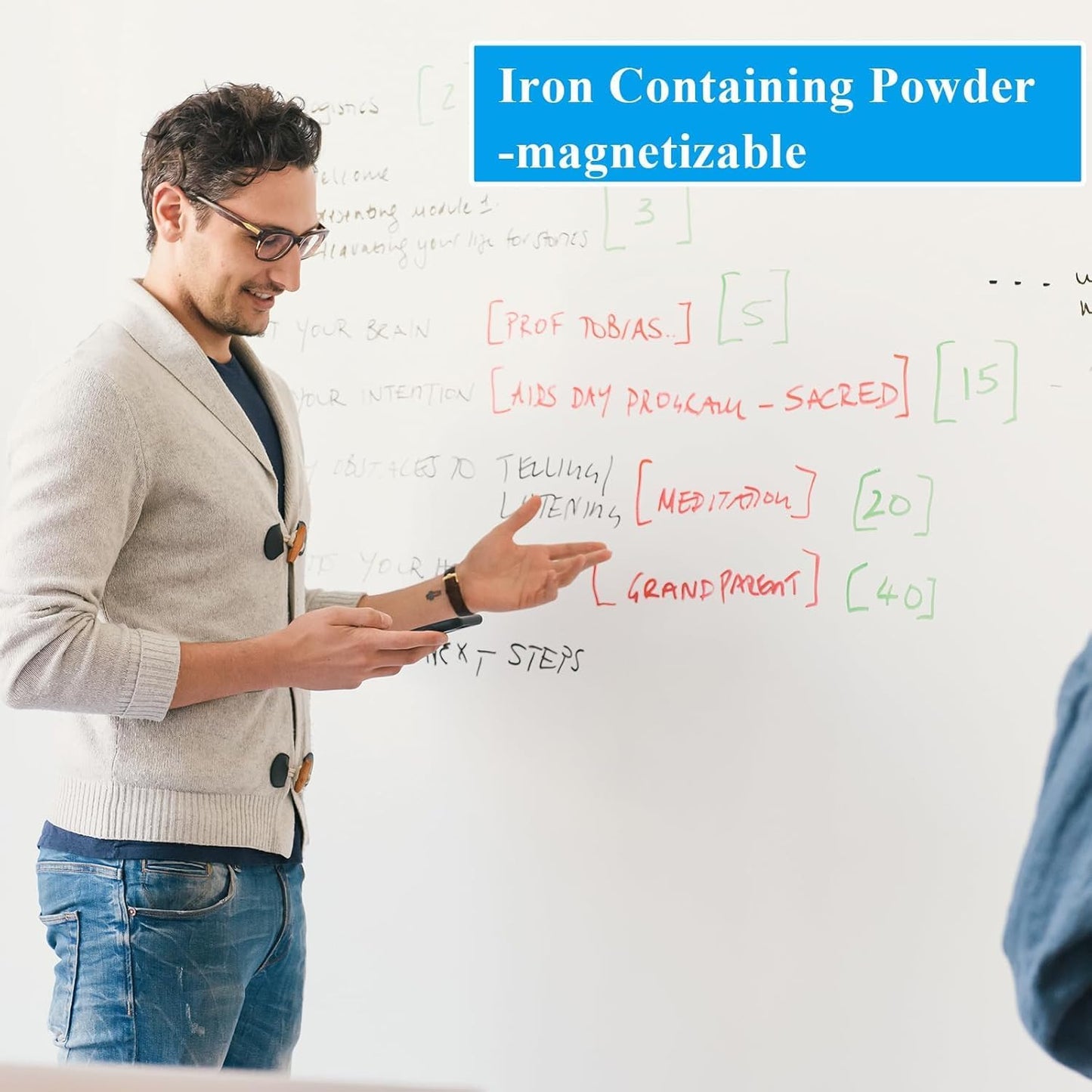 White Board Sticker Adhesive Backing, 47" x 98" Magnetic Dry Erase Board Contact Paper Stick on Wall, Whiteboard Sheet for Teacher Kids Classroom, Include Markers, Eraser with Magnet