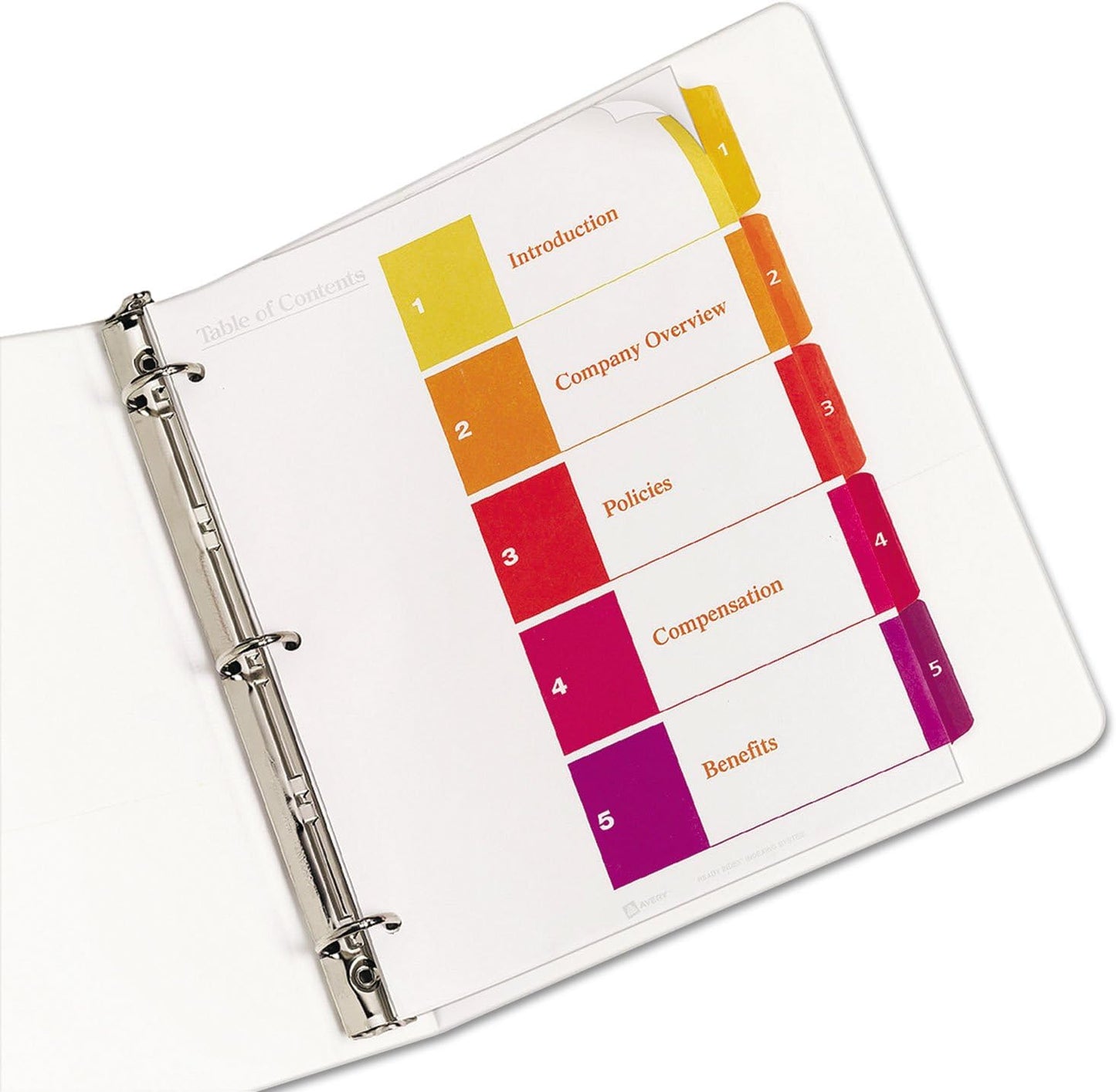 Avery 5 Tab Dividers for 3 Ring Binders, Customizable Table of Contents, Multicolor Tabs, 24 Sets (11167)