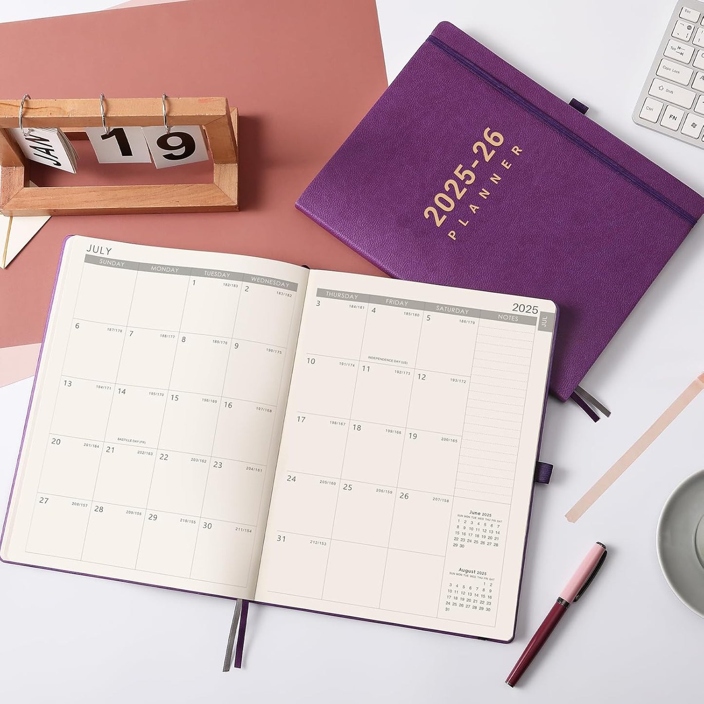 2025-2026 Planner - Academic Planner 2025-2026, July 2025 - June 2026, Planner Daily Weekly and Monthly, 8.5" x 11", Pen Holder, Calendar Stickers, Pocket, 25 Notes Pages, Faux Leather Cover