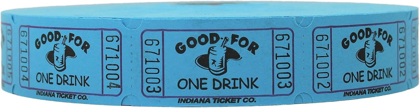 INDIANA TICKET CO. Blue Drink Roll Tickets, 2000 per Roll, Single Roll, 1x2 Tickets Admission, Events, Fundraisers & Prizes