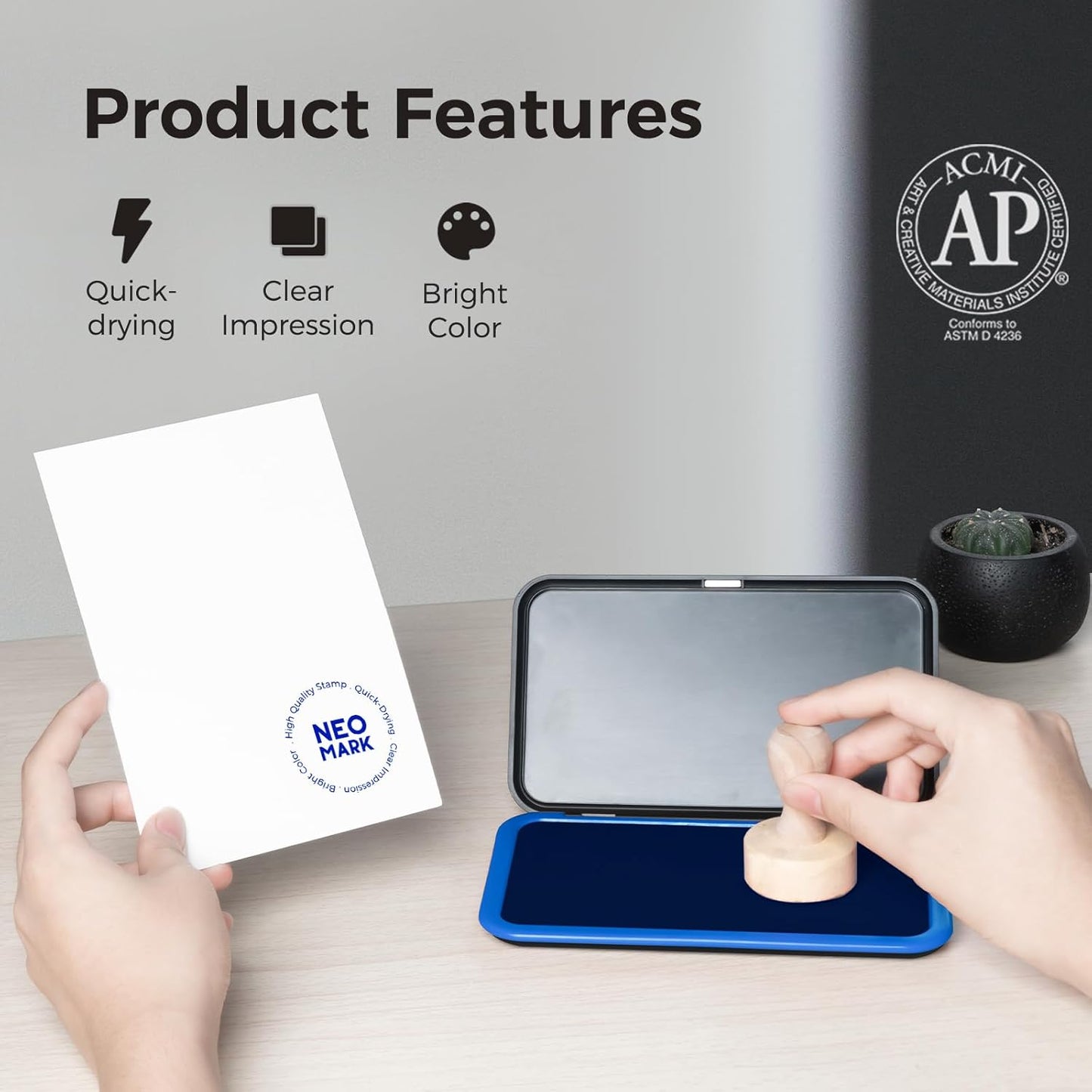 Large Stamp Pad Kit (1oz Ink Included) - 3.50"x 6.25", Magnetic Lid, Premium Quality Felt Stamp Pad (Blue)