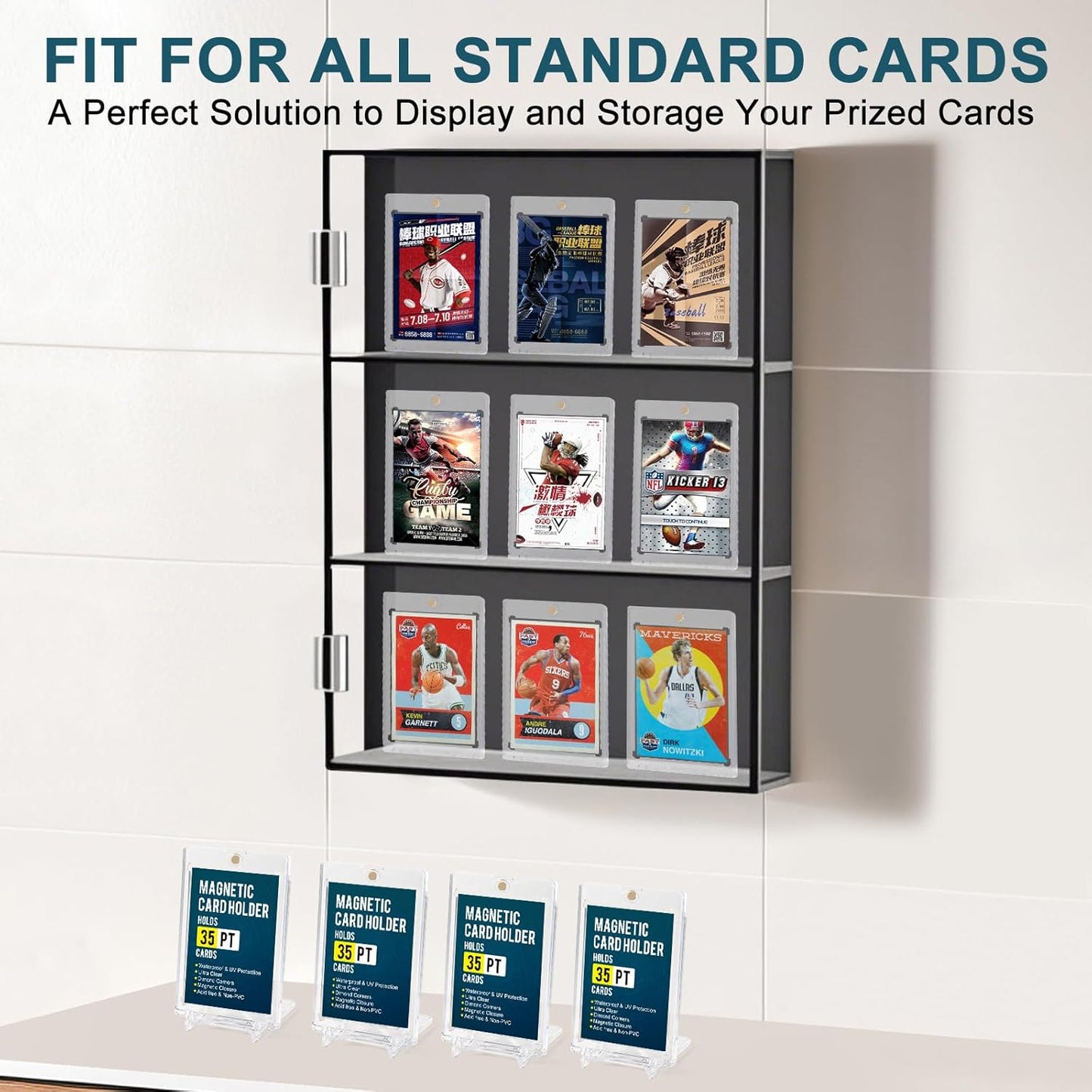 GEAoffice 75pc Magnetic Card Holder for Trading Cards, 35pt UV Protection One Card Holder Touch with Display Stands, Ultra Clear Baseball Card Holder for MTG, Sports, Standard Cards
