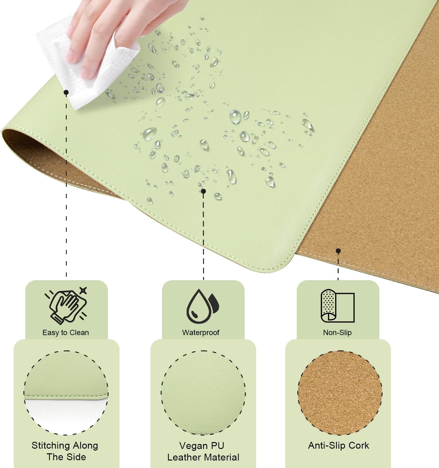 Large Desk Pad, 47.2'' x 23.6'', Office Desk Mat, Computer Mat for Desk, Leather Desk Pad Protector, Sewing Desk Blotter, Desktop Writing Pad for Office/Home/Decor Matcha