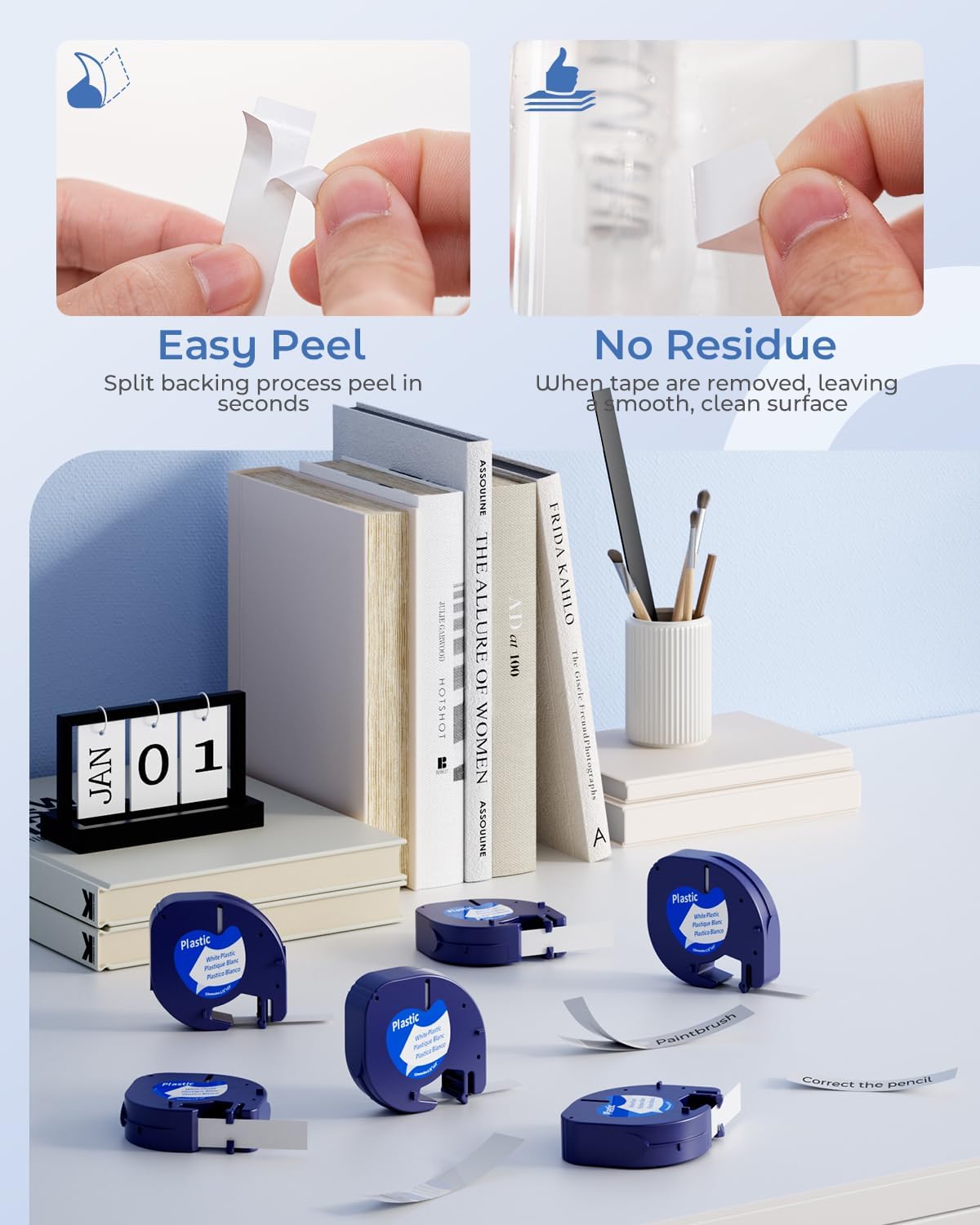 6-Pack Compatible with Dymo Letratag Refills 91331 White Plastic Label Maker Tape 12mm x 4m(1/2" x 13ft) Compatible with Dymo Label Maker Refills for Dymo Letra Tag 200B LT-100H 100T Plus