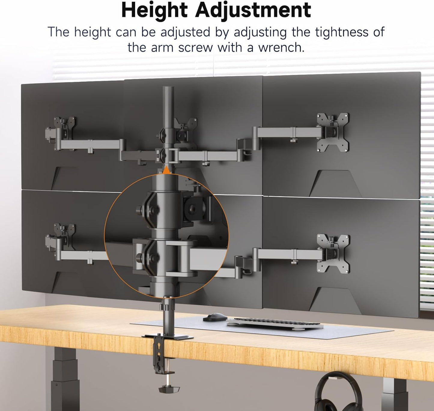 Suptek Hex LED LCD Monitor Stand up Desk Mount Extra Tall 31.5 inch Pole Heavy Duty Fully Adjustable Stand for 6 / Six Screens up to 27 inch (MD68126)