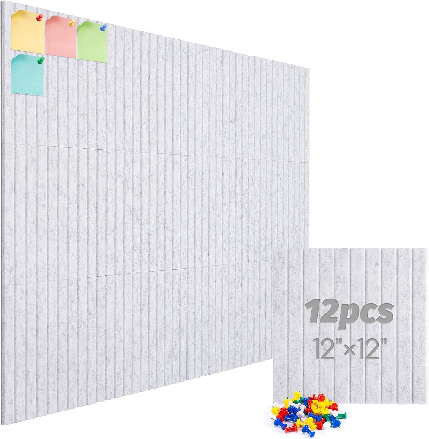 Large Cork Board Alternative, 12 Pack Felt Board with Safe Removable Adhesive Tabs Felt Wall Tiles, Large Cork Boards for Walls, Cork Board for Home Office, Pin Boards for Walls, Stripe Marble White