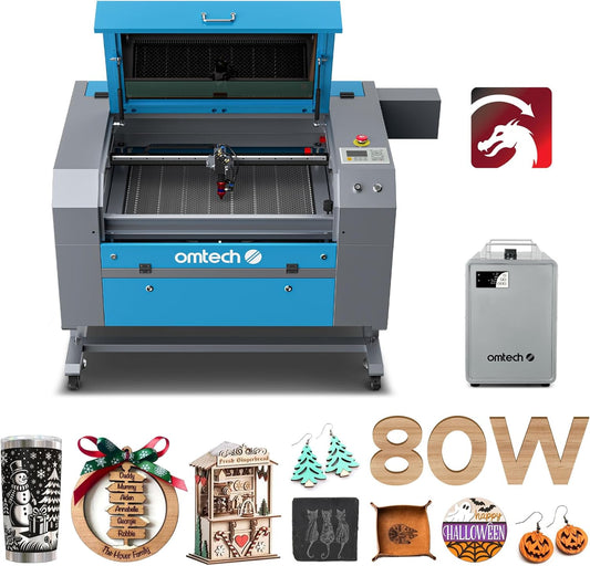 OMTech 90W CO2 Laser Engraver with LightBurn & Water Chiller, 20"x28" Laser Engraving Cutting Machine with Autofocus Autolift 4 Way Pass Air Assist, Commercial Laser Cutter for Wood Glass Acrylic More