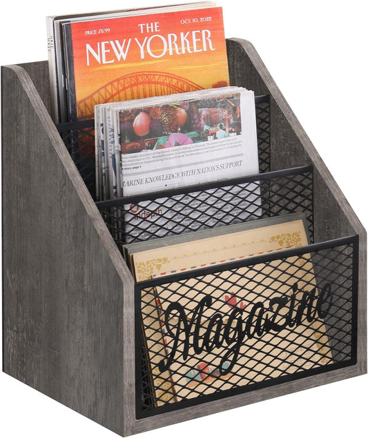 YINMIT Magazine Holder, Stepped 3 Tier Magazine Rack Floor, Magazine Storage Basket, Folder Organizer Bin for Magazines,Books,Newspapers,Tablets