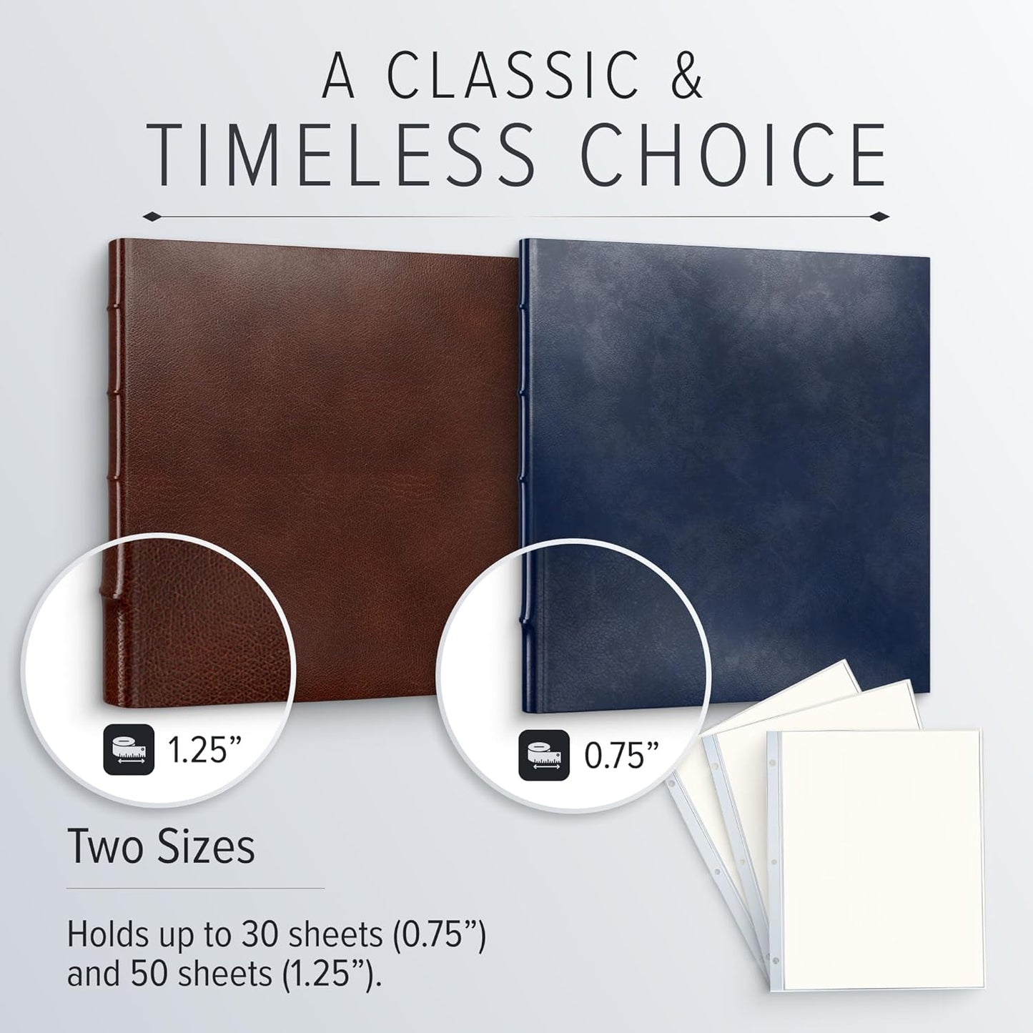 Gallery Leather 3 Ring Binder with Plastic Sleeves, Includes 10 Sheets, Sheet Size: 8.5" x 11" - Presentation Binder Rings with Window and Hubbed Spine, Thick: 1.25" Acadia Navy - US Space Force