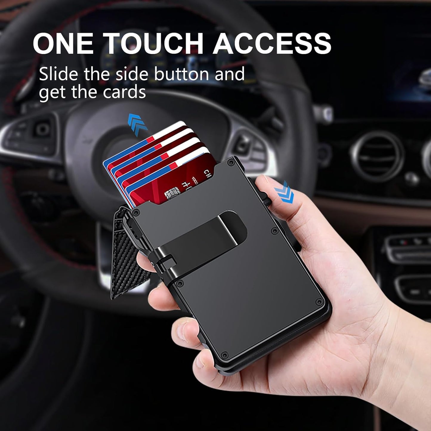 Airtag Wallet for Men, Mens Smart Wallet for Air Tag RFID Blocking, Minimalist Bifold Pop Up Aluminum Credit Card Case Holder 12+ Cards with ID Window, Gift for Men, No Airtag Included, Carbon Blue