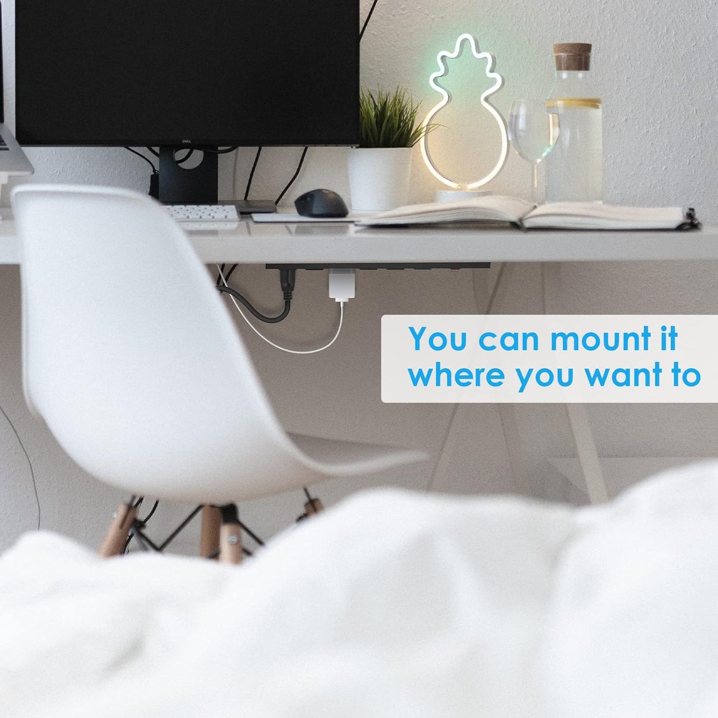 Metal Wall Mount Power Strip, Mountable Power Outlet with 6 AC Outlets, Aluminum Alloy Mount Power Socket with Switch, 15 FT SJT 3/C 14AWG Power Cord, 15A 125V 1875W (6AC) Black