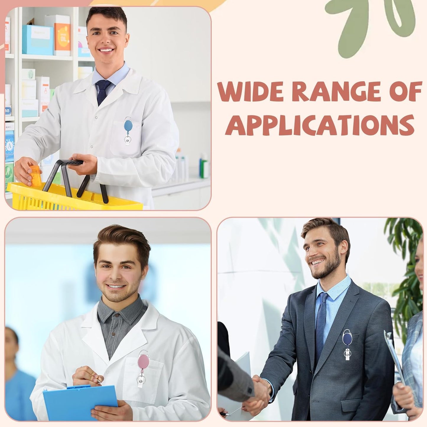 6 Color 60 Pcs Retractable Badge Holder with Carabiner Clips and Key Ring ID Badge Holder Retractable Clip Bulk for Office Worker Doctor Nurse Employee School Students Gifts