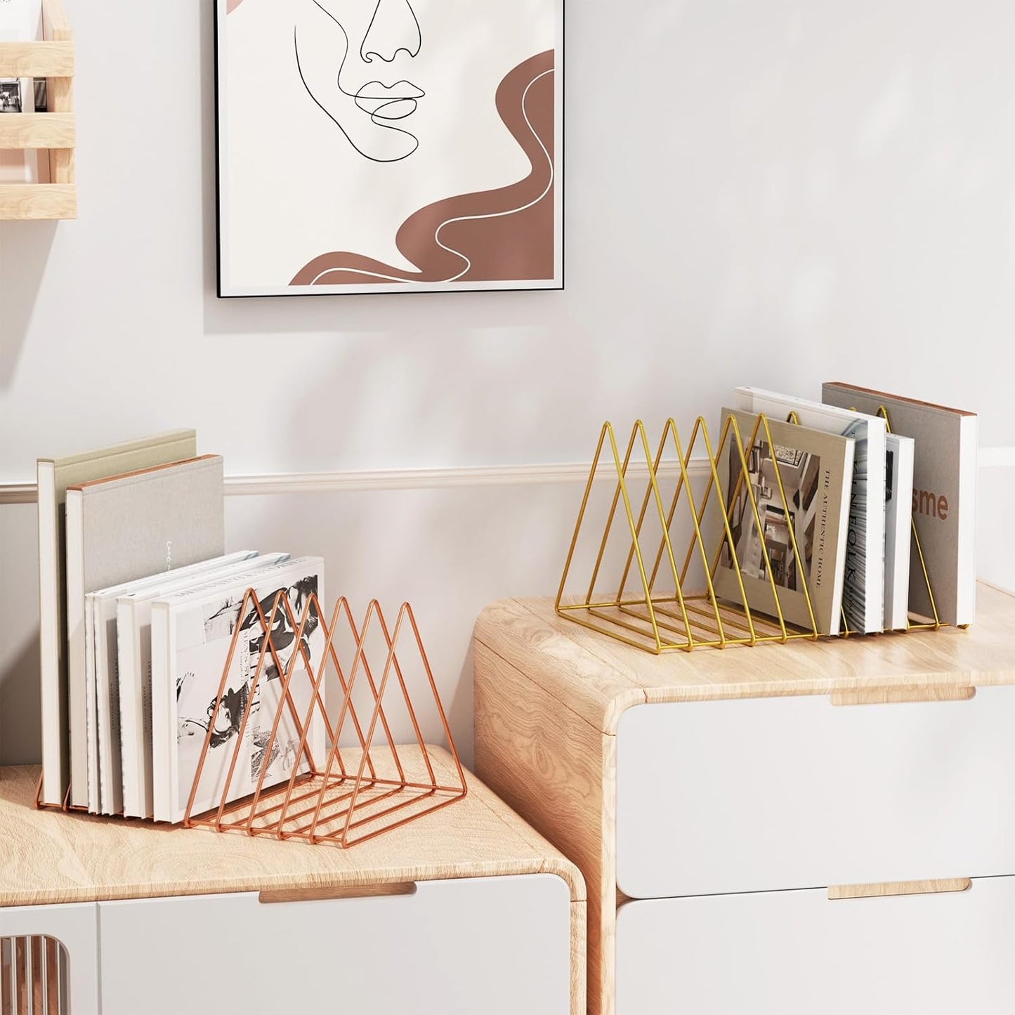 Urban Deco Triangle Desk Organizers Metal Wire Magazine Holder 10 Sections Decorative File Folder Organizer Vinyl Record Storage Office File Organizer For Desk - Gold Magazine File Holder