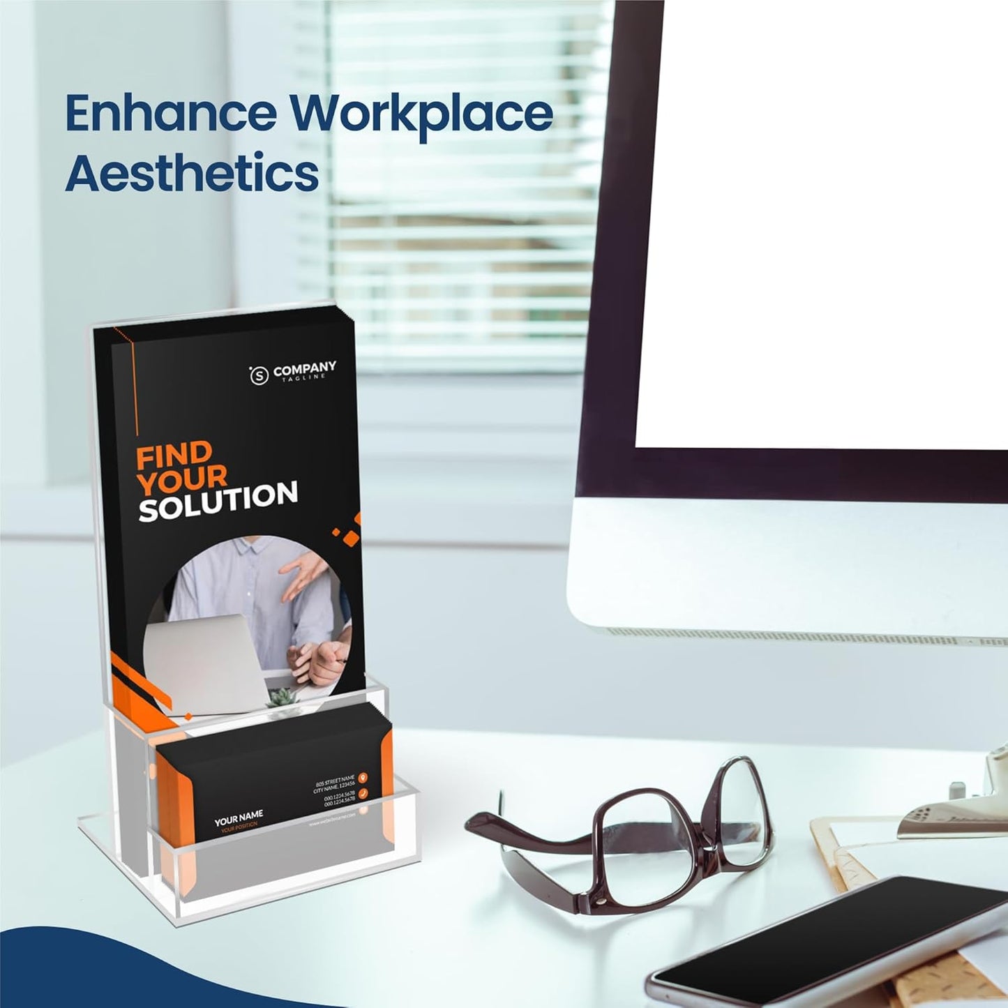 6 Pack Acrylic Brochure Holder 4‘’, Clear brochure and Business Card Holder, Plastic Flyer Display Stand for Magazine, Pamphlet, Booklets, Menu, Journals, Business Card