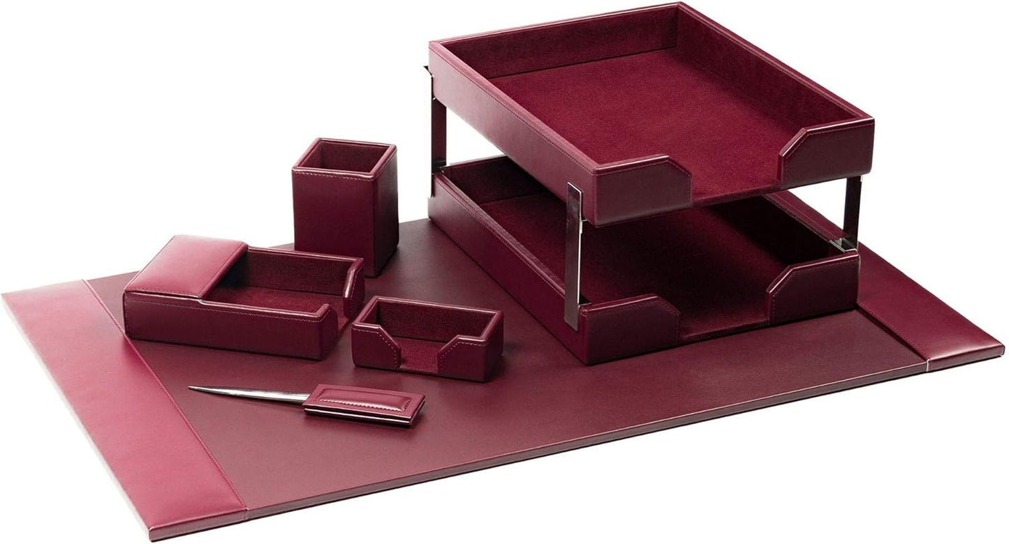 DACASSO Bonded Leather Desk Set - Luxury Leather Desk Pad & Desk Organization Essentials (Burgundy, 8 Piece)