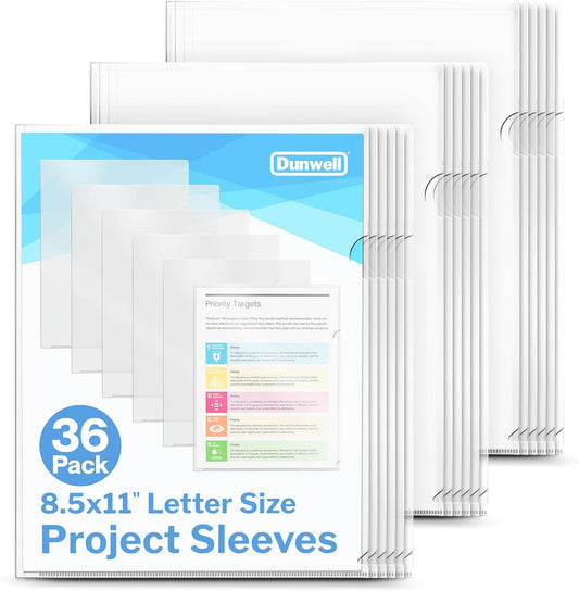 Dunwell Clear Folders for Documents, Plastic 8.5x11 File Sleeves for Document Protection, Filing, Storage, Organization (36 Pack) Transparent Folders with Pockets, Durable Letter Size Document Holder