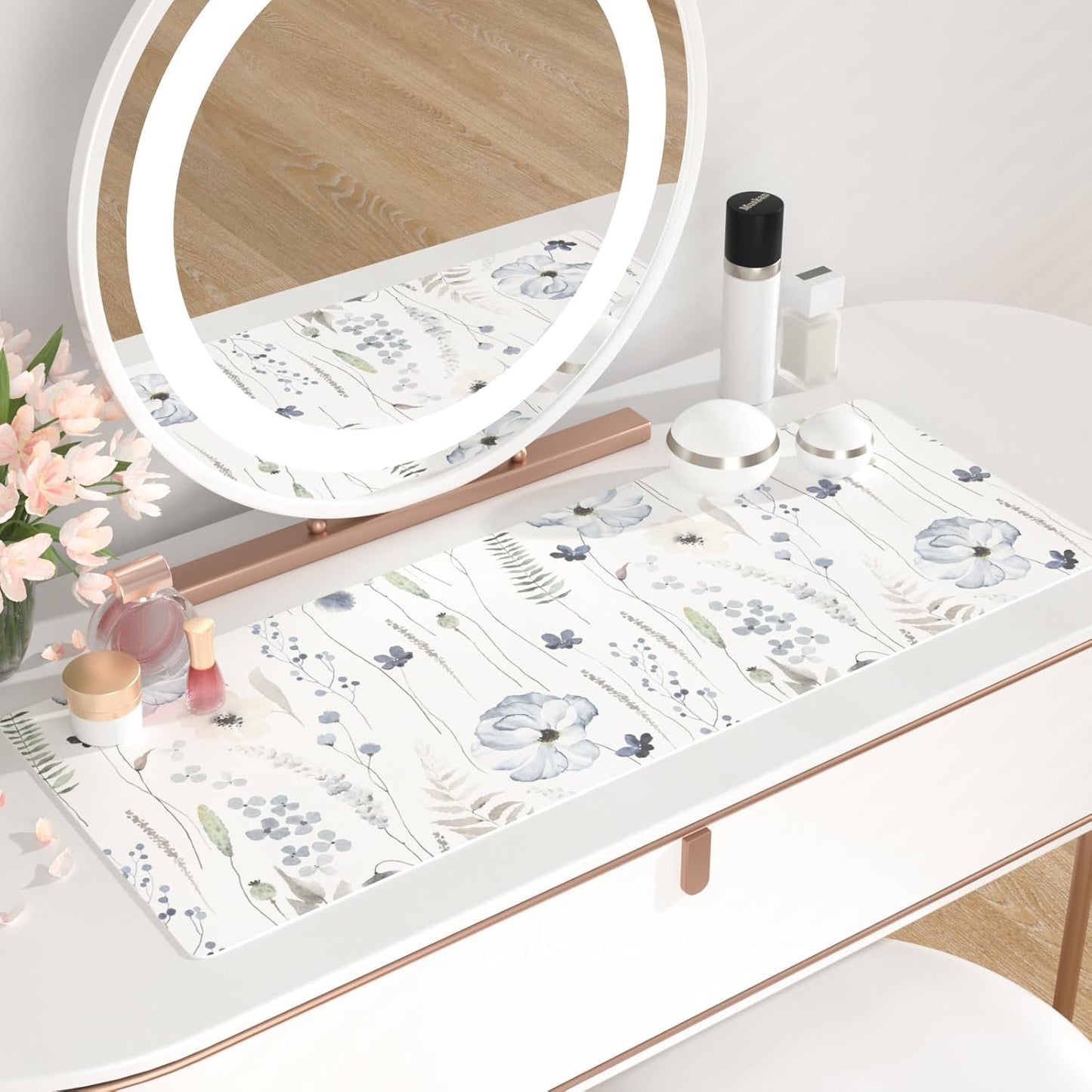 QIYI Large Mouse Pad for Desk, Floral Desk Mat for Desktop, Women Girls Office Décor Desk Accessories, PU Leather Waterproof Gaming Mousepad, Watercolor Flowers Desk Pad Computer Mat, 31.5" x 11.8"