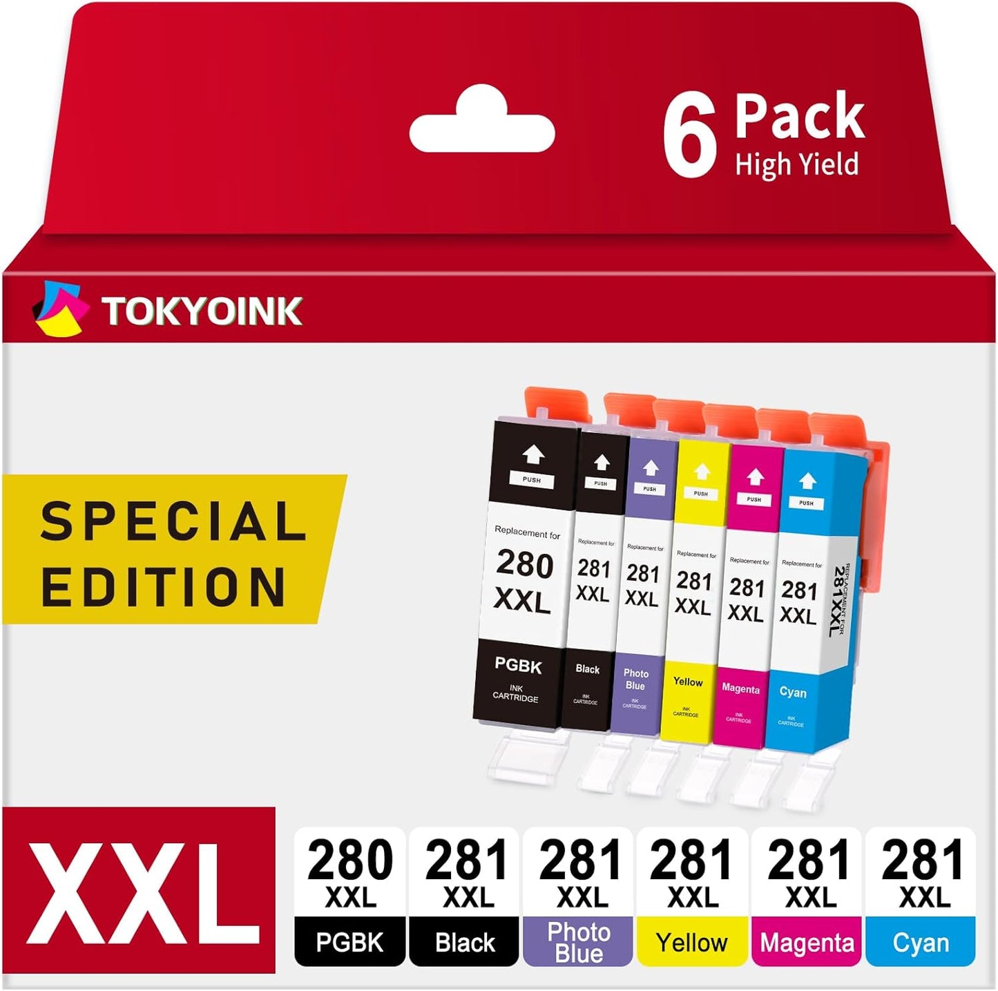 TOKYOINK Compatible Ink Cartridge Replacement for Canon PGI-280XXL CLI-281XXL PGI 280 XXL CLI 281 XXL to use with PIXMA TS8320 TS8220 TS8120 (PGBK, Black, Photo Blue, Cyan, Magenta, Yellow) 6 Pack