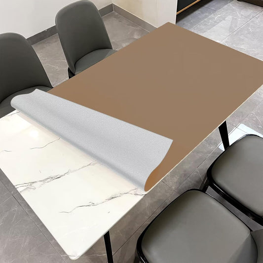 Leather Table Cover,1.8mm Thick,30x48 Inch Desk Cover,Large Desk Mat,Table Protector,Table Cover Protector,Dining Table Cover Protector,XL Desk Mat(Khaki+Silvery,30x48)