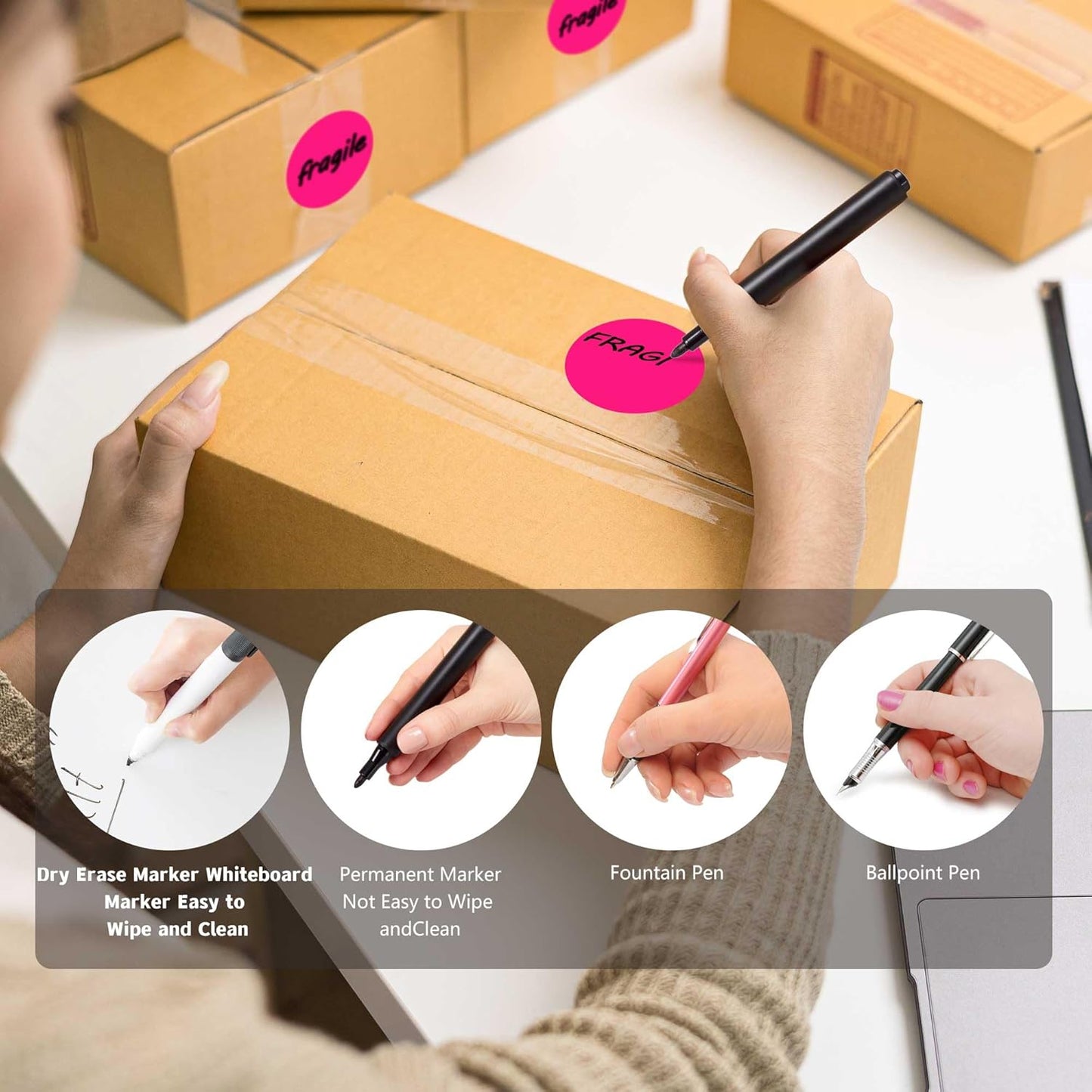 PARLAIM 2 inch Round Color-Code Dot Sticker Labels, 4 Rolls 2000 Adhesive Label Pack in Dispenser Box, Fluorescent Pink