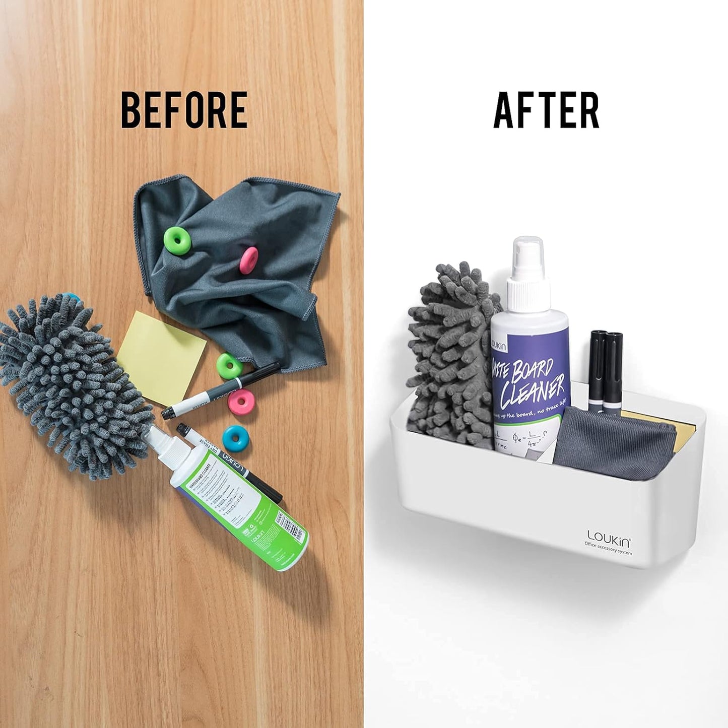 loukin Magnetic Marker Holder Set, Dry Erase Accessory Tray Set, Remote Control Holder, Magnetic Storage Organizer for Whiteboard, Glass or Refrigerators (White)