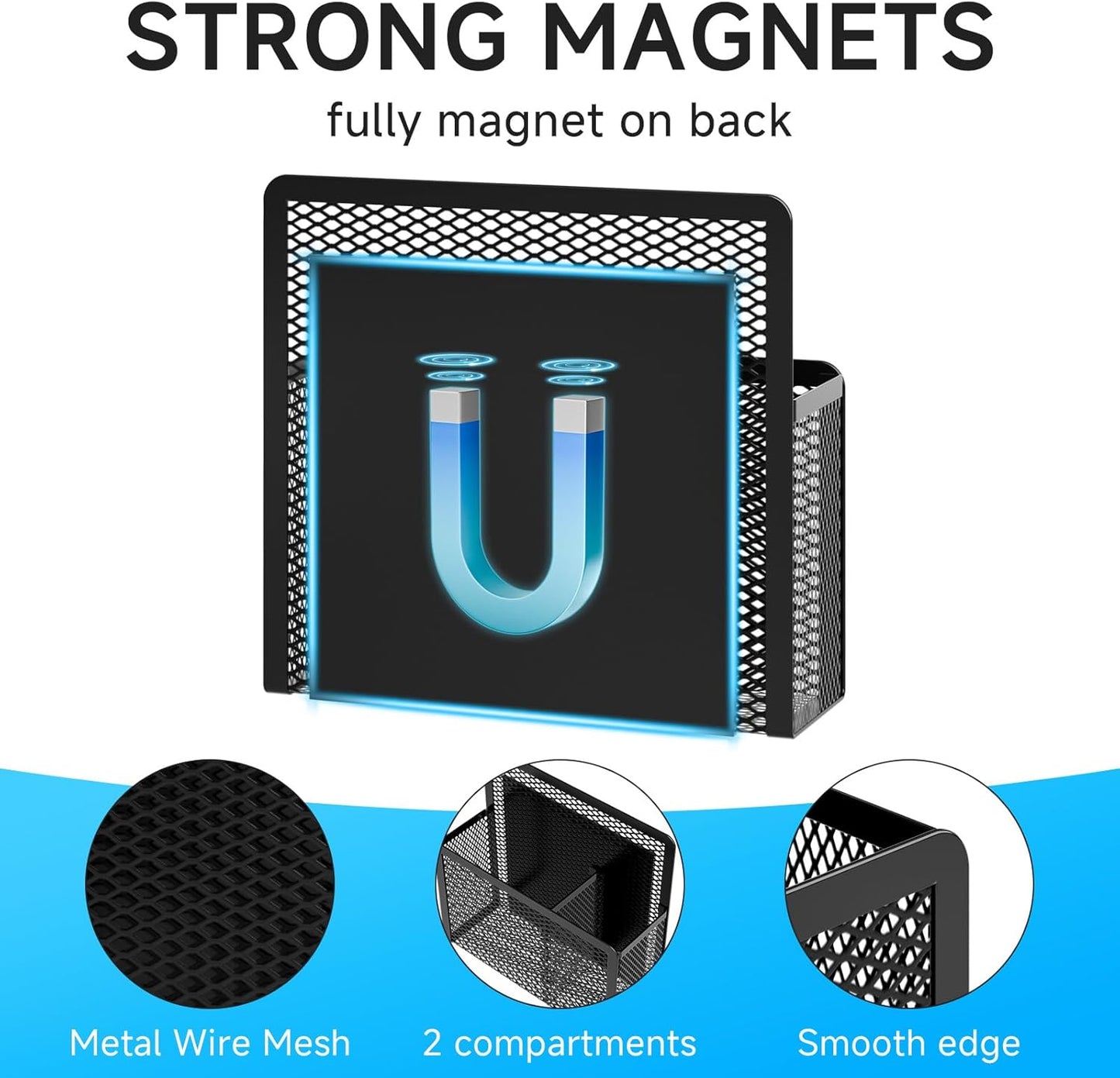 Magnetic Dry Erase Marker Holder, Mesh Pen Holder for Whiteboard，Magnet Pencil Organizer Storage for Refrigerator Locker Accessories Organizer for Home, School and Office(Black)