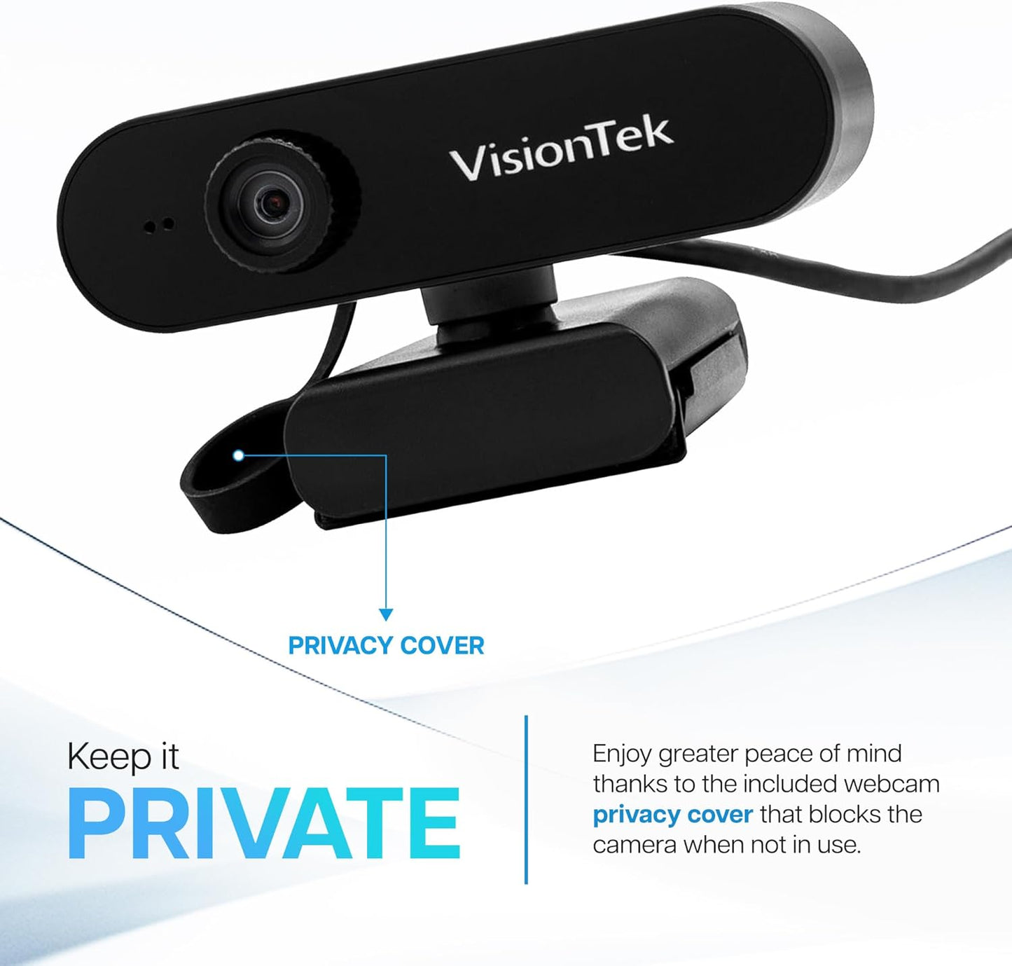VisionTek VTWC30 Premium Full HD (1080P 30FPS) Webcam, for Windows, Mac, Linux, & Chromebook with Digital Dual Microphones, Manual Focus Lens, Privacy Cover, 83-Degree Viewing Angle