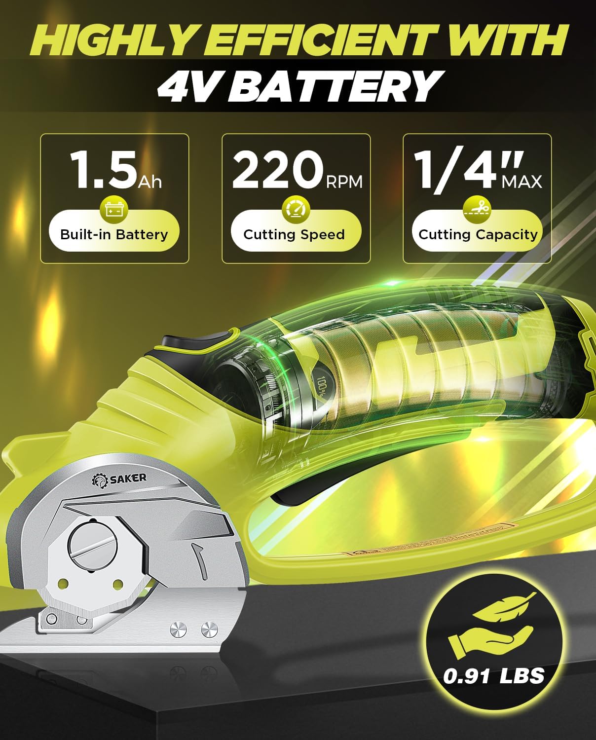 Saker Electric Box Cardboard Cutter,Cordless Elwetric Scissors for Fabric Leather Paper Plastic - Card Board Cutter Tool with 4V Recharged Battery - Safety Lock and LED Light for Cutting,Green