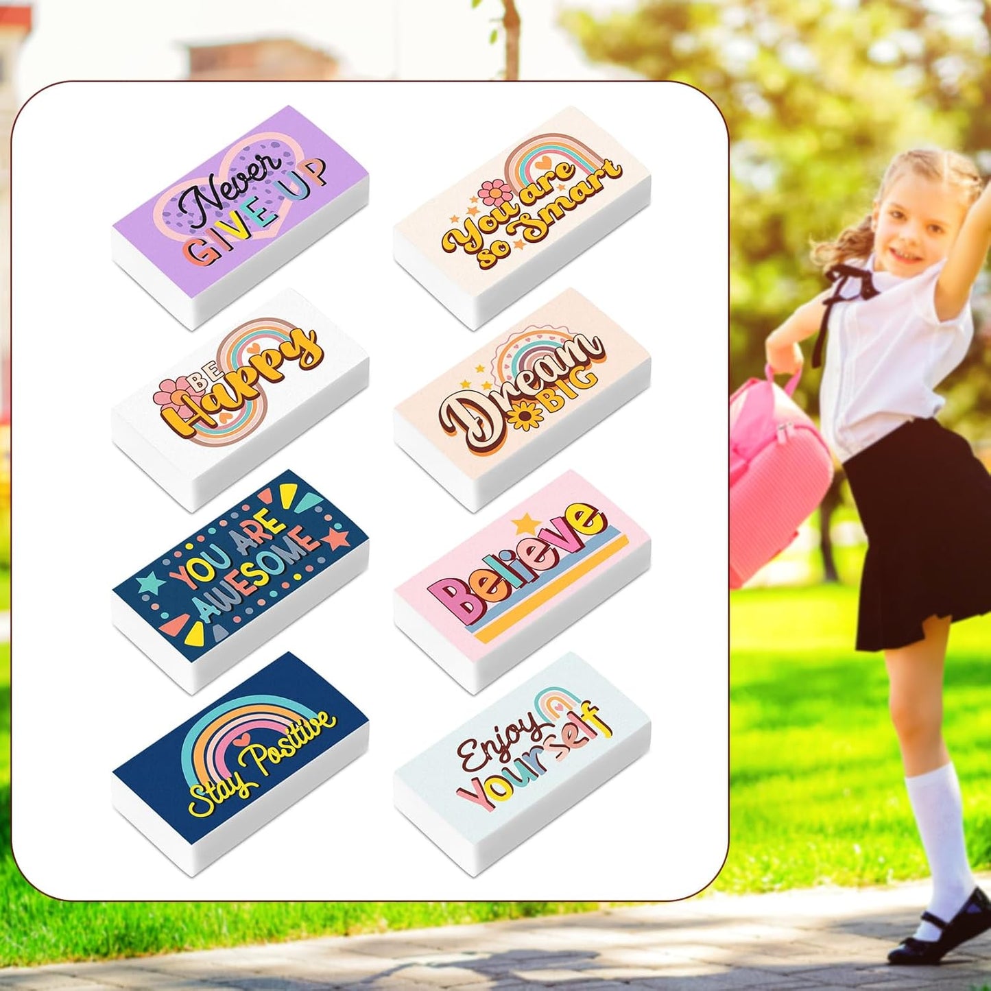 100 Pcs Inspirational Pencil Erasers Bulk for Kids Fun Motivational Eraser School Supplies Back to School Office Supplies for Classroom Office Teacher Artists (Boho)
