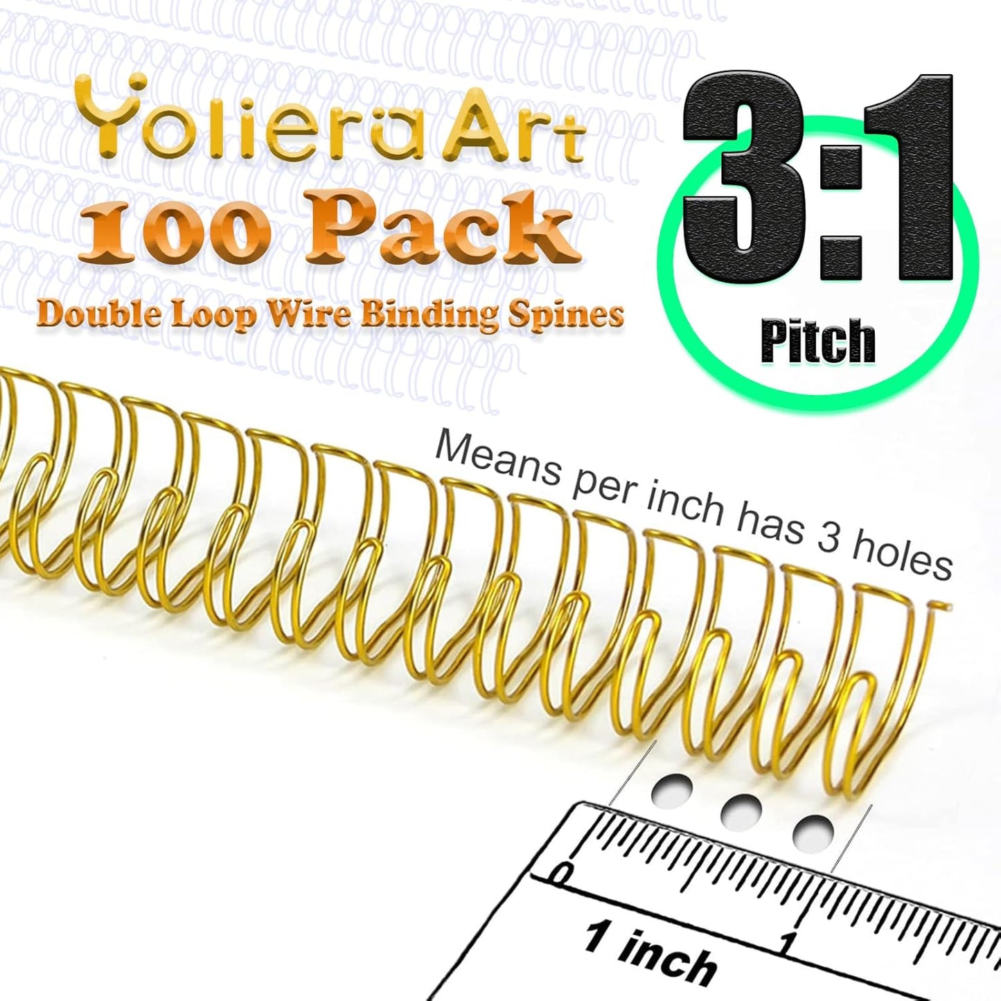 3:1 Pitch Double Loop Binding Wires, YolieraArt 100 Pack Spiral Spine Bindings, 9/16 Inch Wire Twin Binding for Book Binder Machine,Students and Coworkers (120 Sheet Capacity, 100P, White)