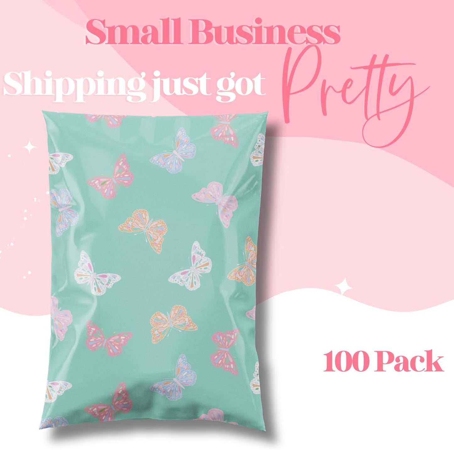 10x13 Designer Poly Mailer 100 Pack Heavy Duty Waterproof Self Seal Shipping Bags for Small Business Large Mailing Envelopes Bulk Tear Resistant Packaging Butterfly