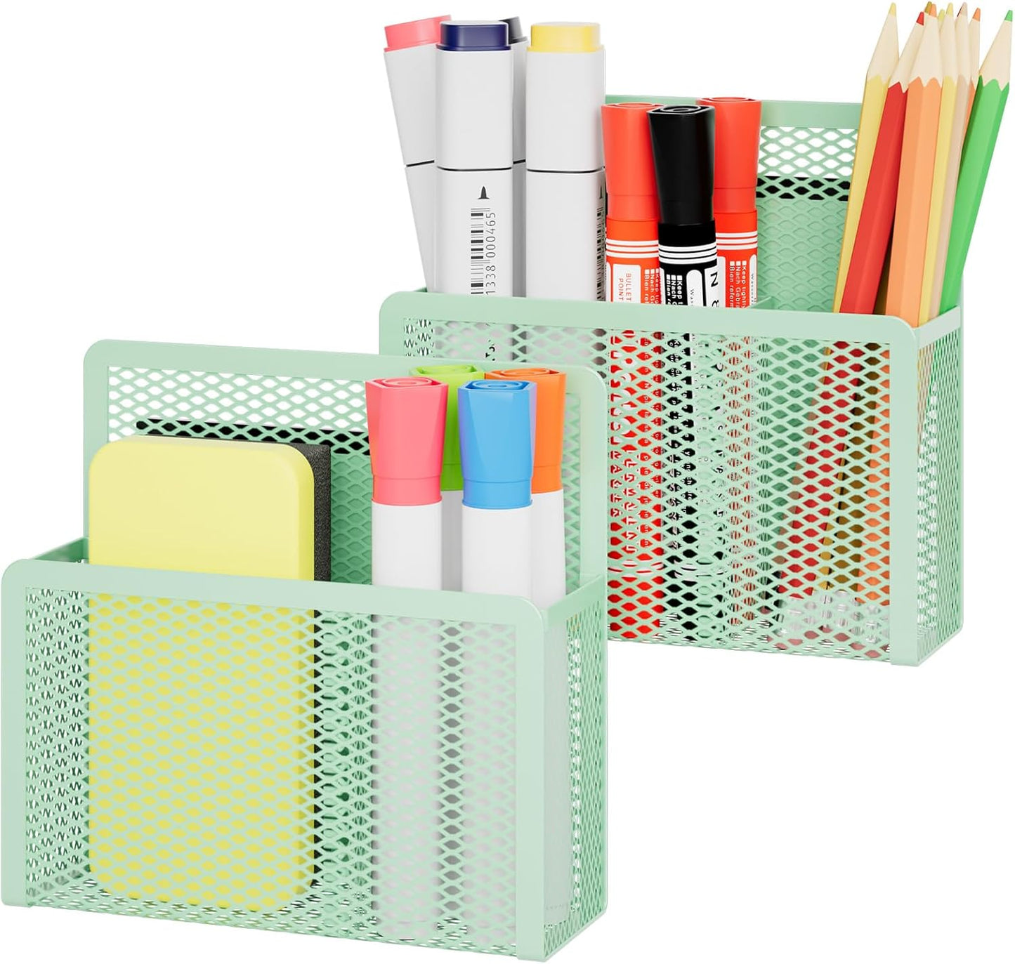 Magnetic Dry Erase Marker Holder, Mesh Pen Holder for Whiteboard，Magnet Pencil Organizer Storage for Refrigerator Locker Accessories Organizer for Home, School and Office(Green)