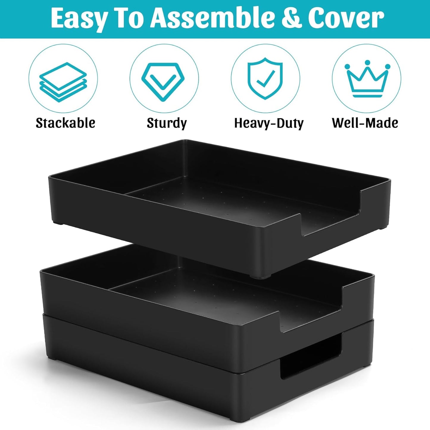 Letter-Size Tray Desk Letter Tray Paper Tray, Sturdy Heavy-Duty Plastic Printer Paper Tray, Single-Tier Stackable File Storage Organizer for Office Home (1, Black)