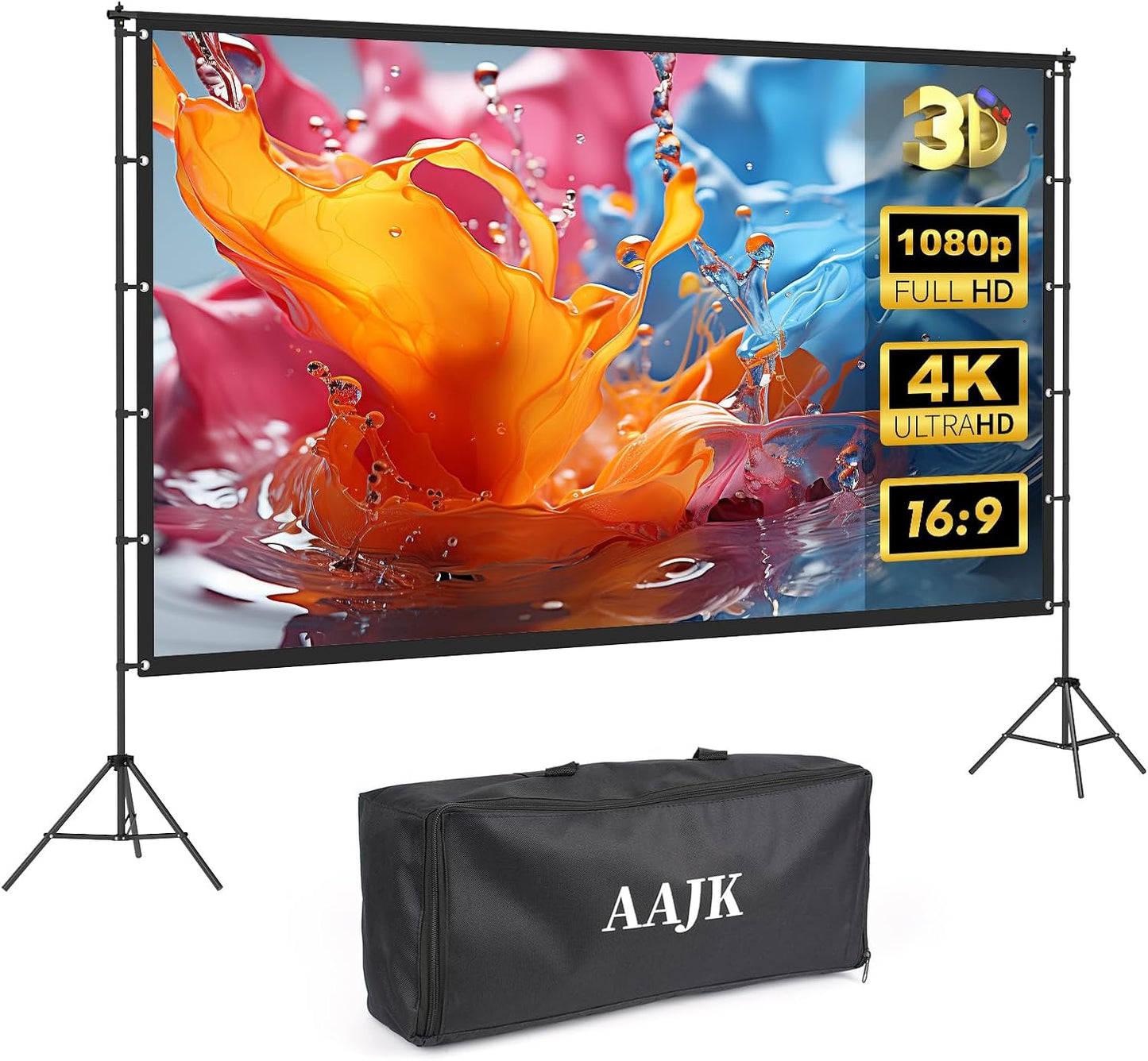 AAJK 120-inch Portable Projector Screen with Stand – Elevate Your Outdoor Movie Nights with 4K HD Clarity and Lightweight Convenience