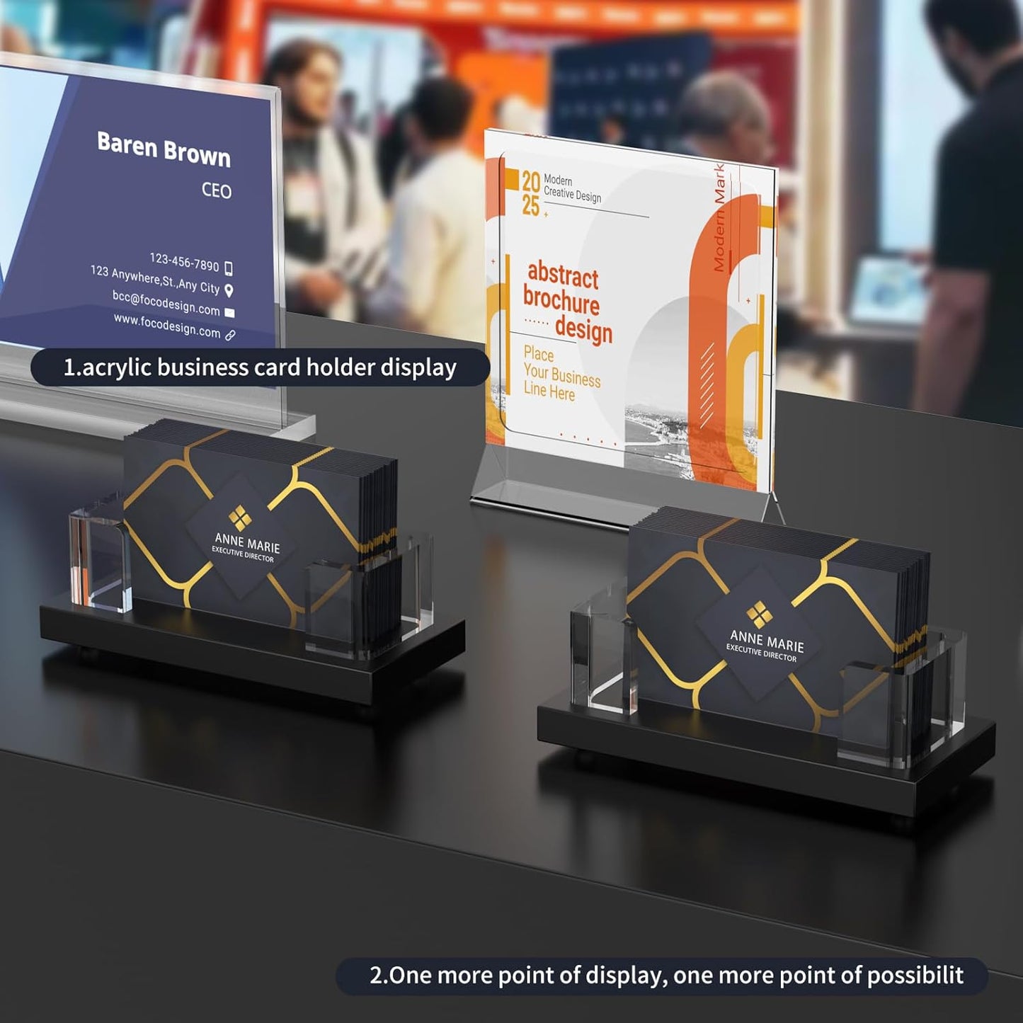 Acrylic Business Card Holder for Desk,Business Card Stand,Clear Business Card Display,Desk Business Card Holders,Business Card Display Stand,Acrylic Business Card Holder Display,Black 4 Pcs