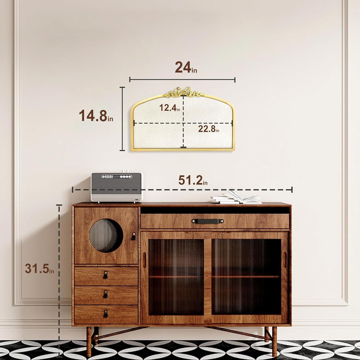 Vintage Arched Linen Cork Board with Gold Bowknot – Decorative Bulletin Board for Walls, Iron Frame Pin Board for Notes, Photos & Reminders, Elegant Vision Board for Home & Office 24"x 15"