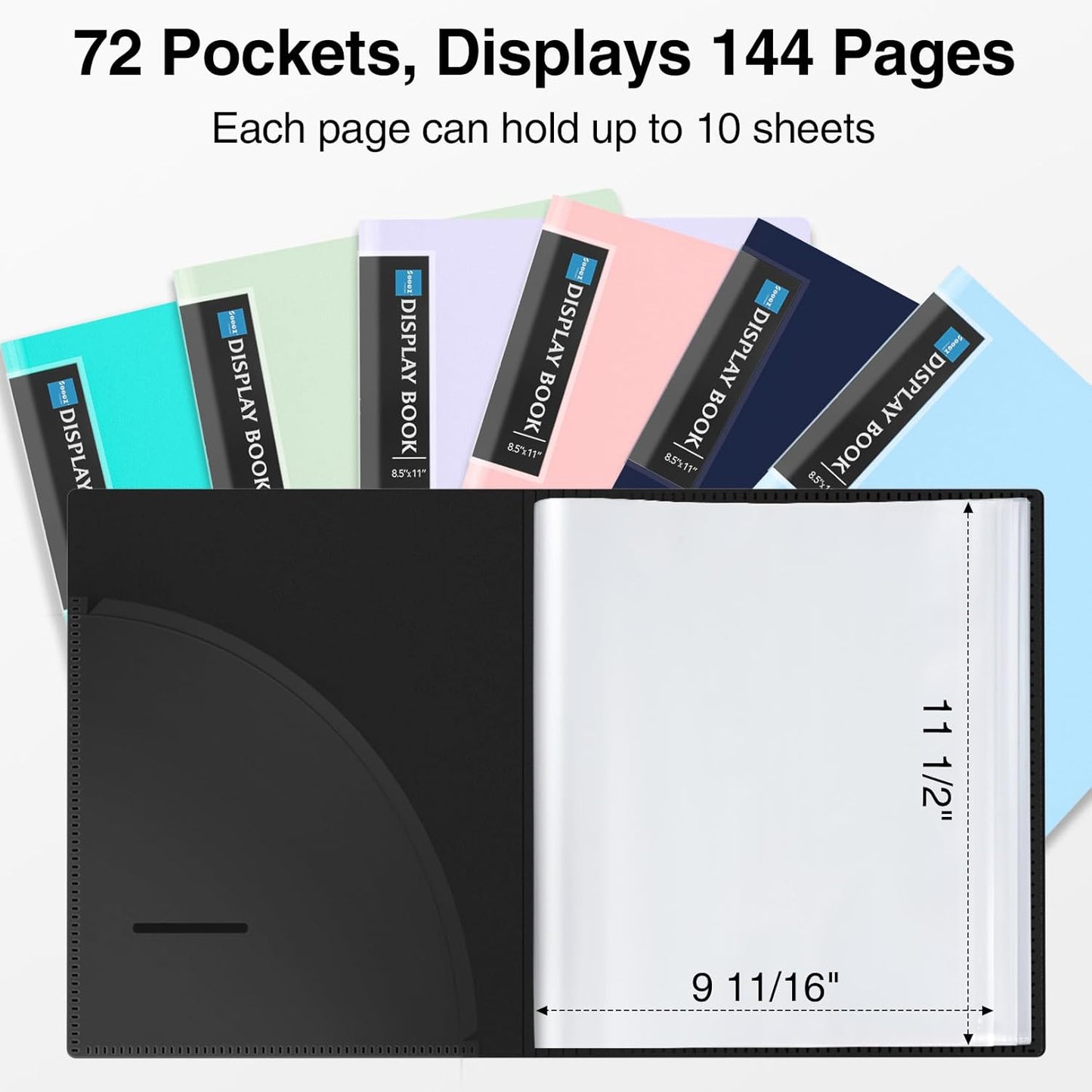 Sooez 2 Pack 72 Pocket Binder with Plastic Sleeves & Elastic Band, Large Capacity 8.5x11 Presentation Book Display 144 Pages, Art Portfolio Document Folder with Clear Sheet Protectors