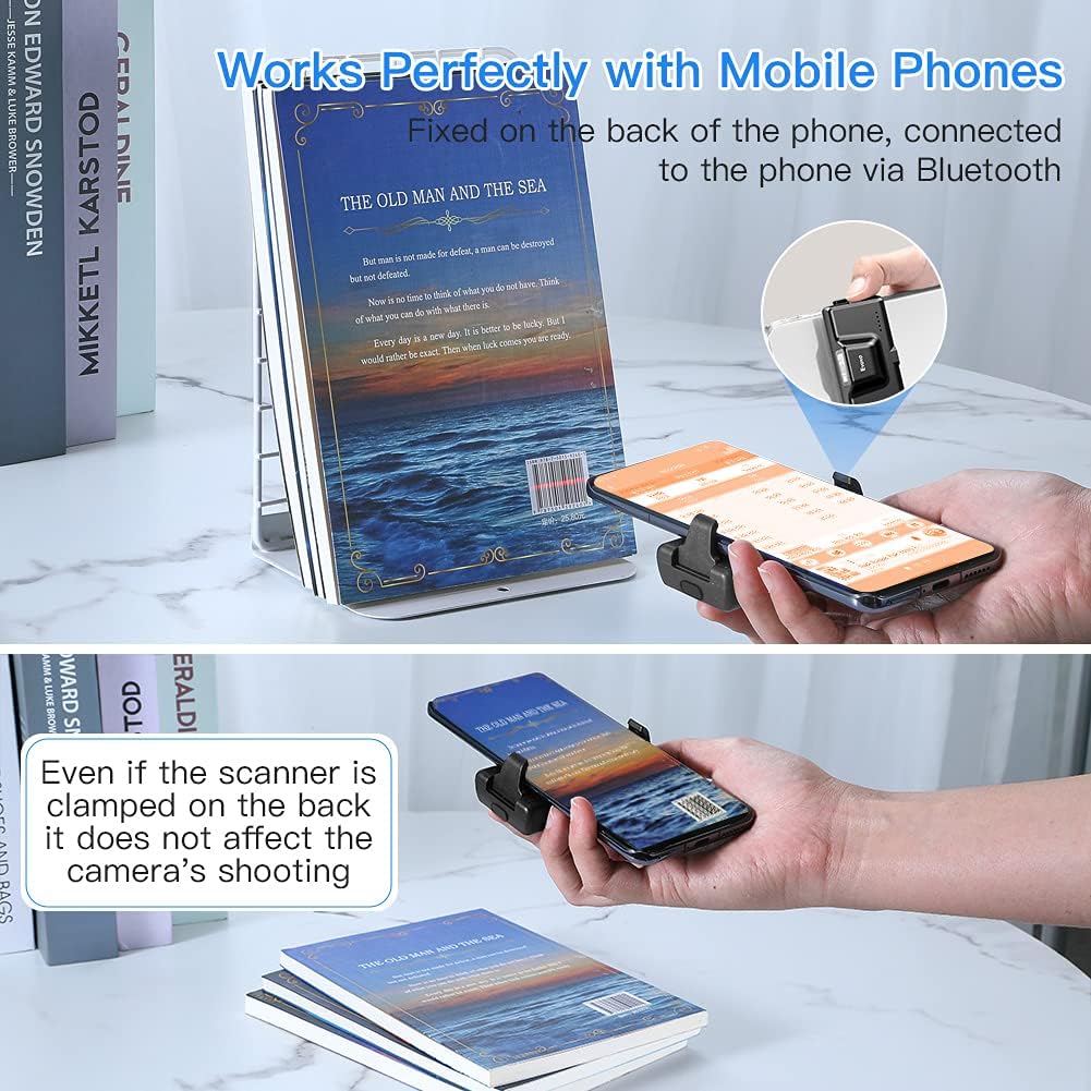 Eyoyo 2D QR Bluetooth Barcode Scanner, Mini Wireless Back Clip-on Phone Bar Code Scanner for 1D QR PDF417 Data Matrix Code Reader, Work with iPhone, Android, iOS for Warehouse Library Book Inventory