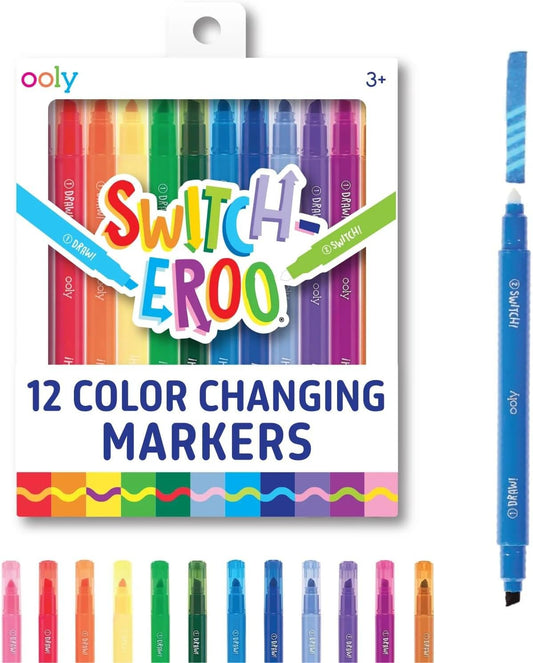 Ooly 12 Pack Switch-eroo Color Changing Markers, Dual Tip Markers for Kids, Double Ended Chisel Tip Marker Set Great for Art Back to School Supplies, Drawing and Stationery Sets