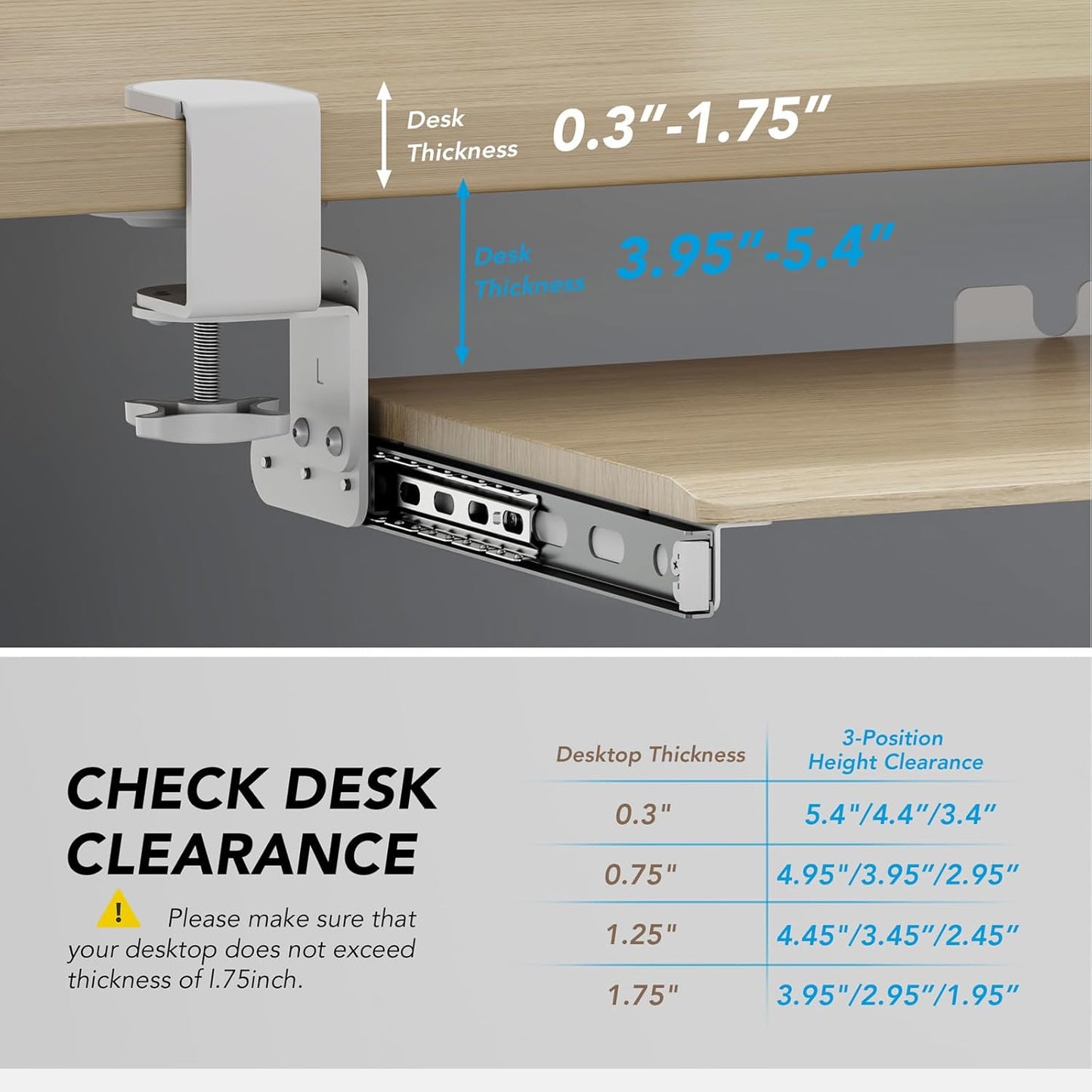 Keyboard Tray Under Desk Pull Out with Extra Sturdy C Clamp Mount System, 27.3 (32.5 inch Including Clamps) x 11 Inch Slide-Out Platform Computer Drawer for Typing Grain AX01WG01